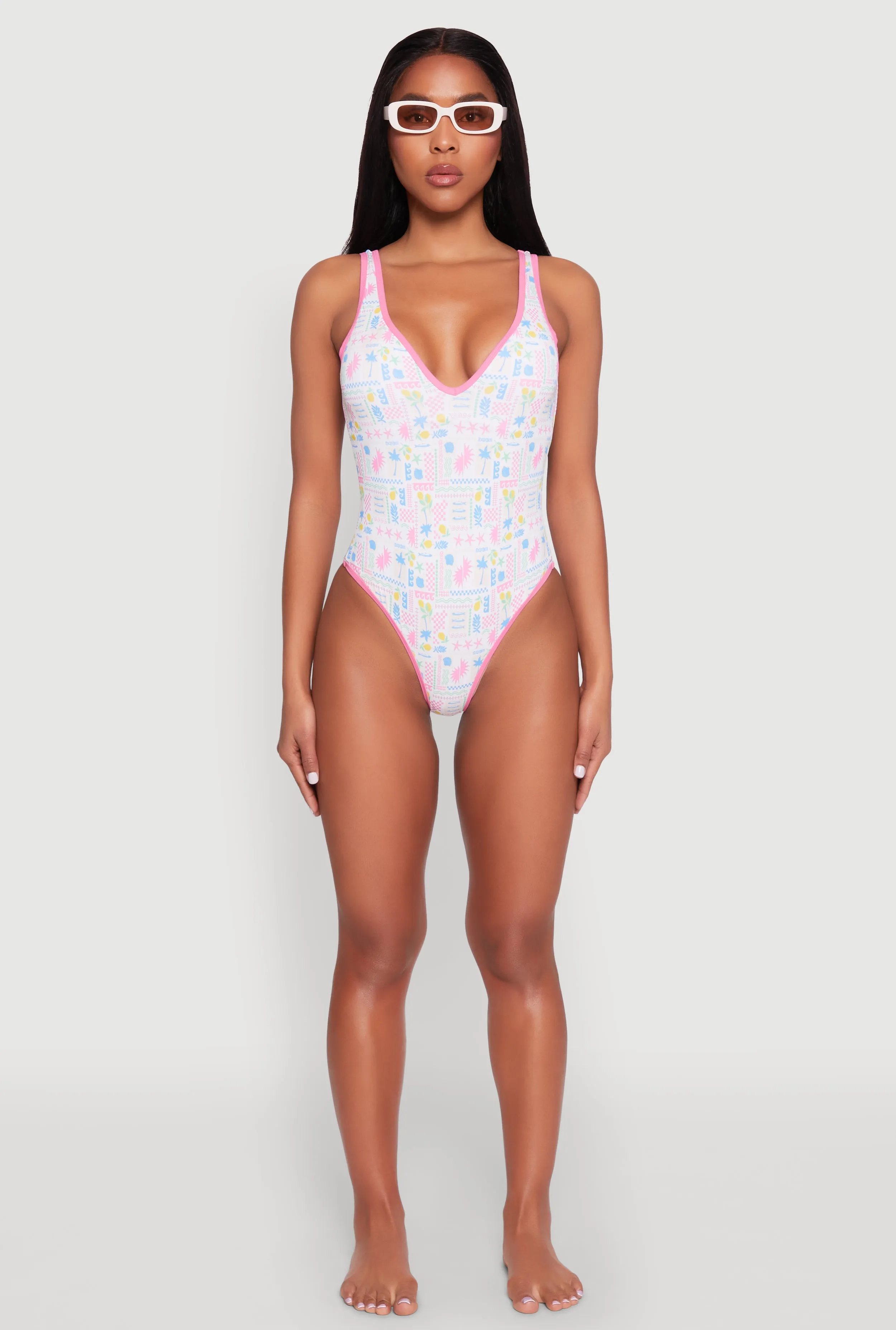 Tropical Geometric Patterned One Piece Swimsuit sold by Rainbow product image thumbnail 3
