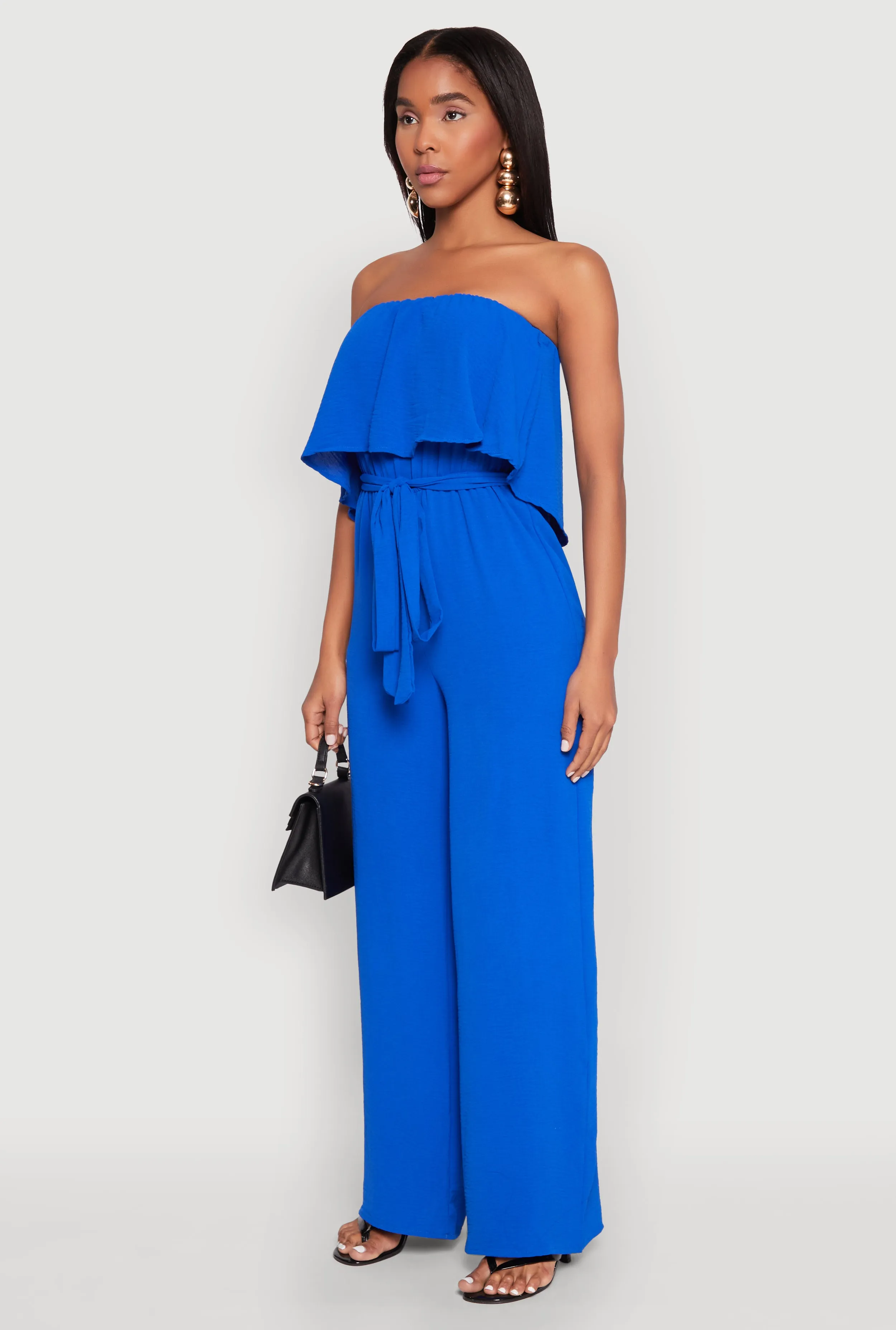 Crepe Knit Ruffle Overlay Tie Waist Jumpsuit sold by Rainbow product image thumbnail 3