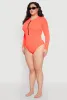 Plus Size Zip Front Rash Guard One Piece Swimsuit sold by Rainbow