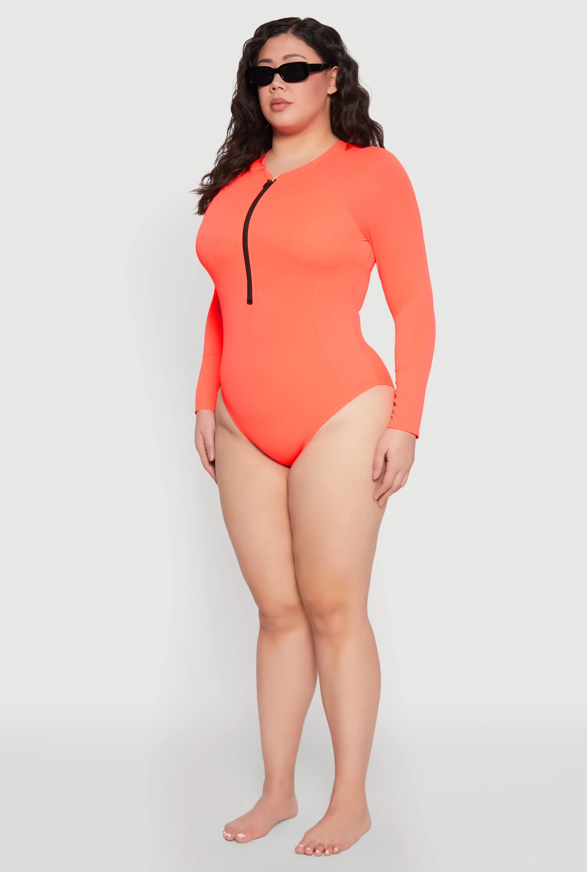 Plus Size Zip Front Rash Guard One Piece Swimsuit sold by Rainbow product image thumbnail 5