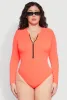 Plus Size Zip Front Rash Guard One Piece Swimsuit sold by Rainbow