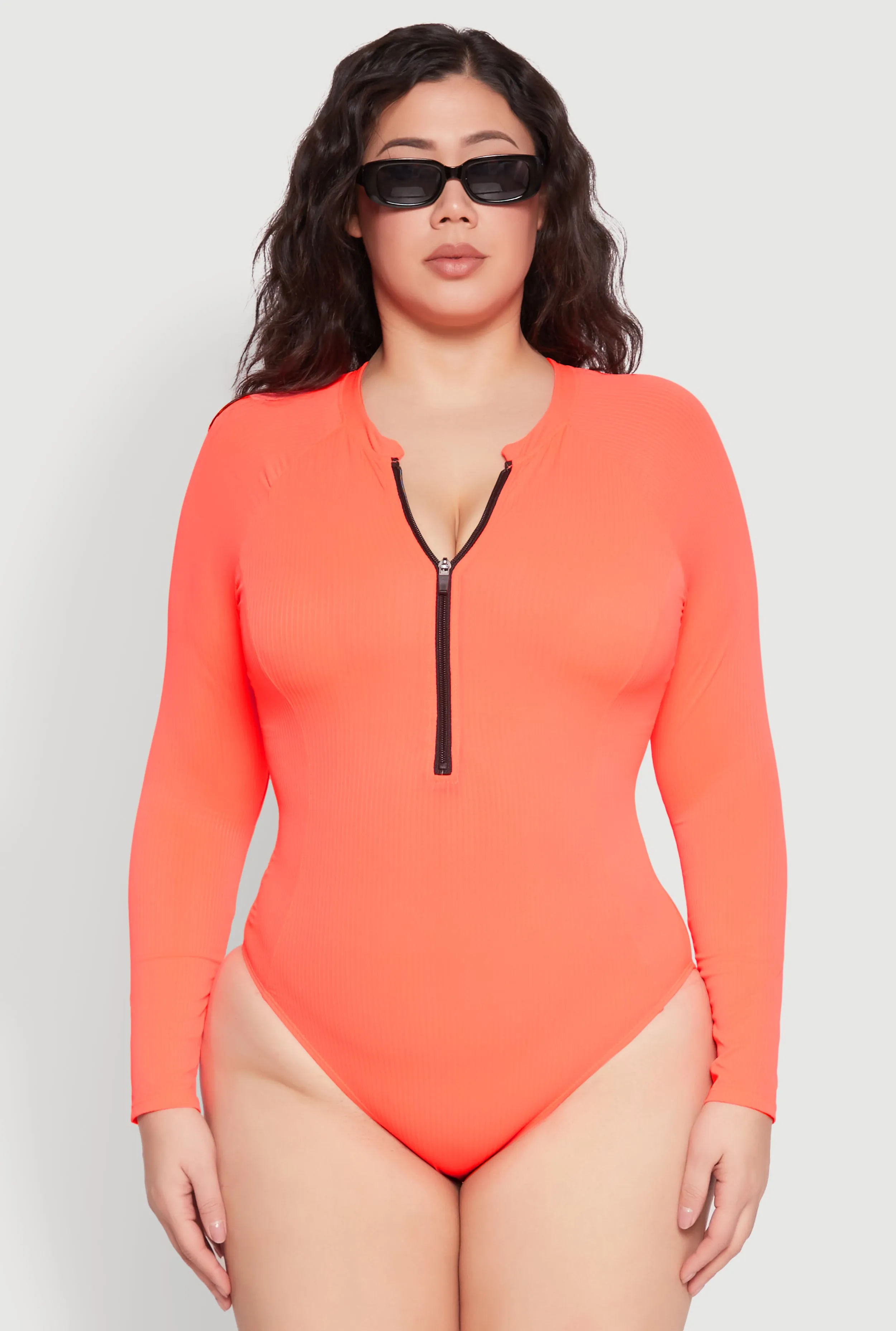 Plus Size Zip Front Rash Guard One Piece Swimsuit sold by Rainbow product image thumbnail 2
