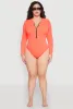 Plus Size Zip Front Rash Guard One Piece Swimsuit sold by Rainbow