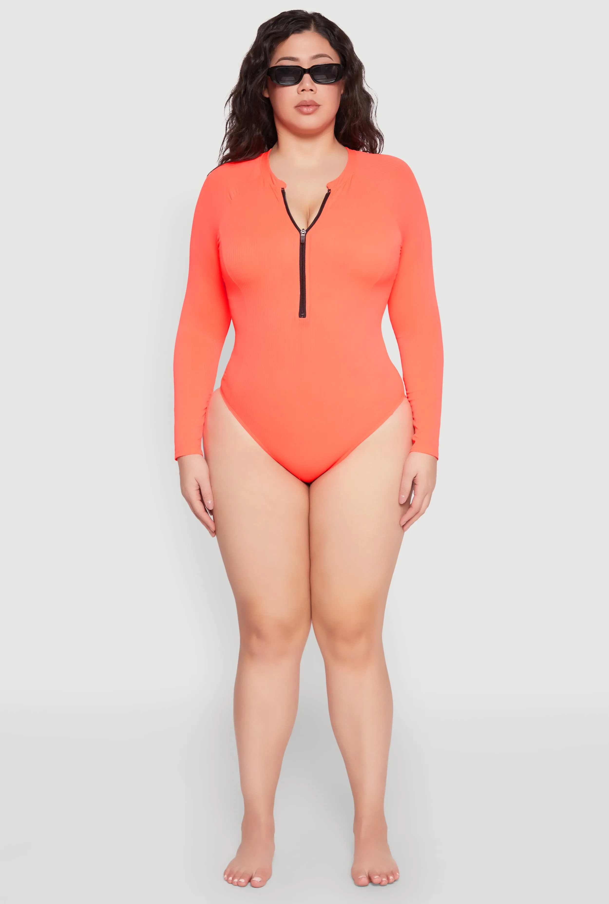 Plus Size Zip Front Rash Guard One Piece Swimsuit sold by Rainbow product image thumbnail 3