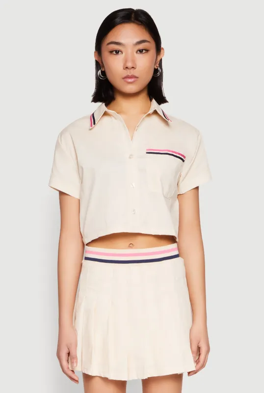 Poplin Varsity Stripe Cropped Shirt sold by Rainbow