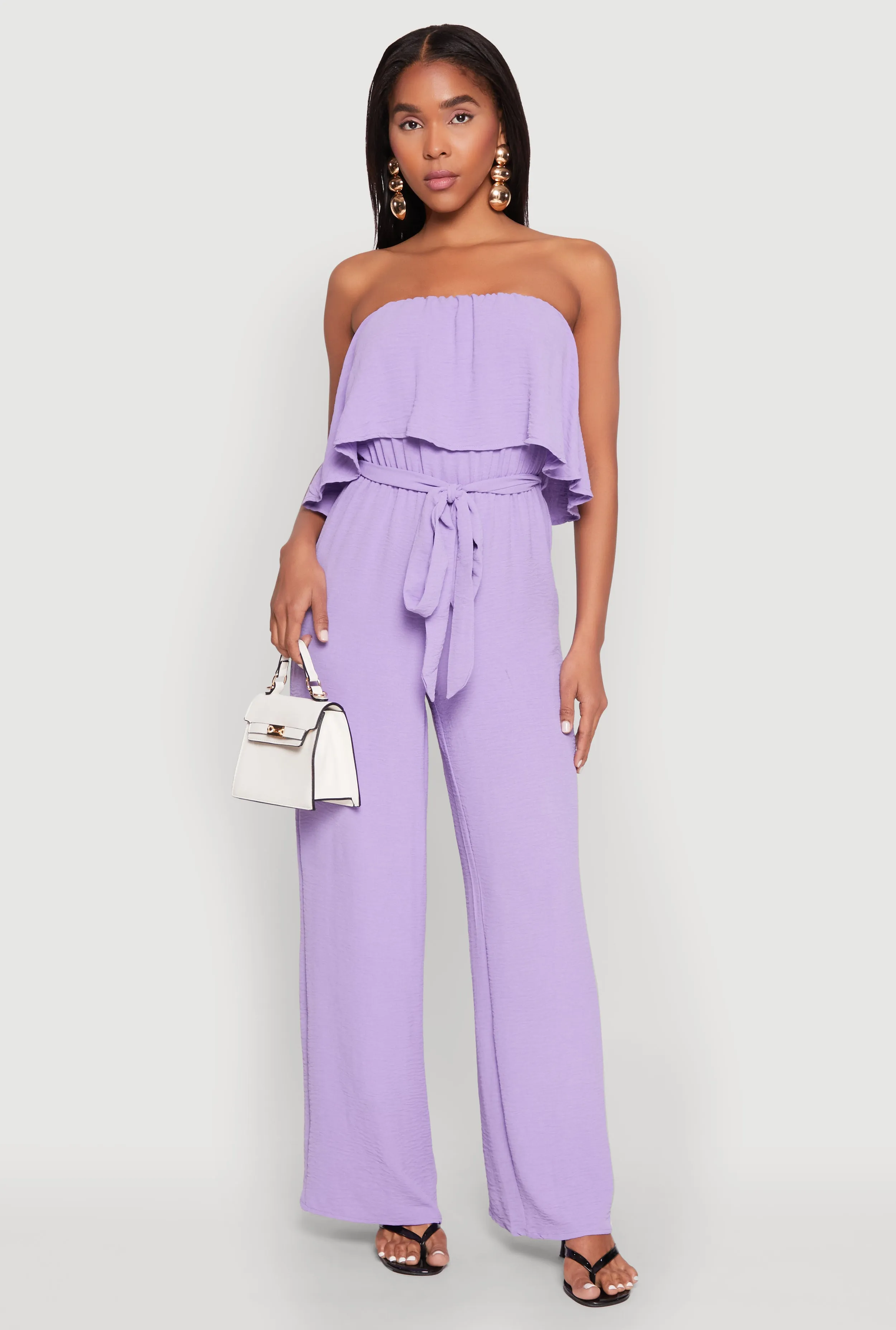 Crepe Knit Ruffle Overlay Tie Waist Jumpsuit sold by Rainbow product image thumbnail 2