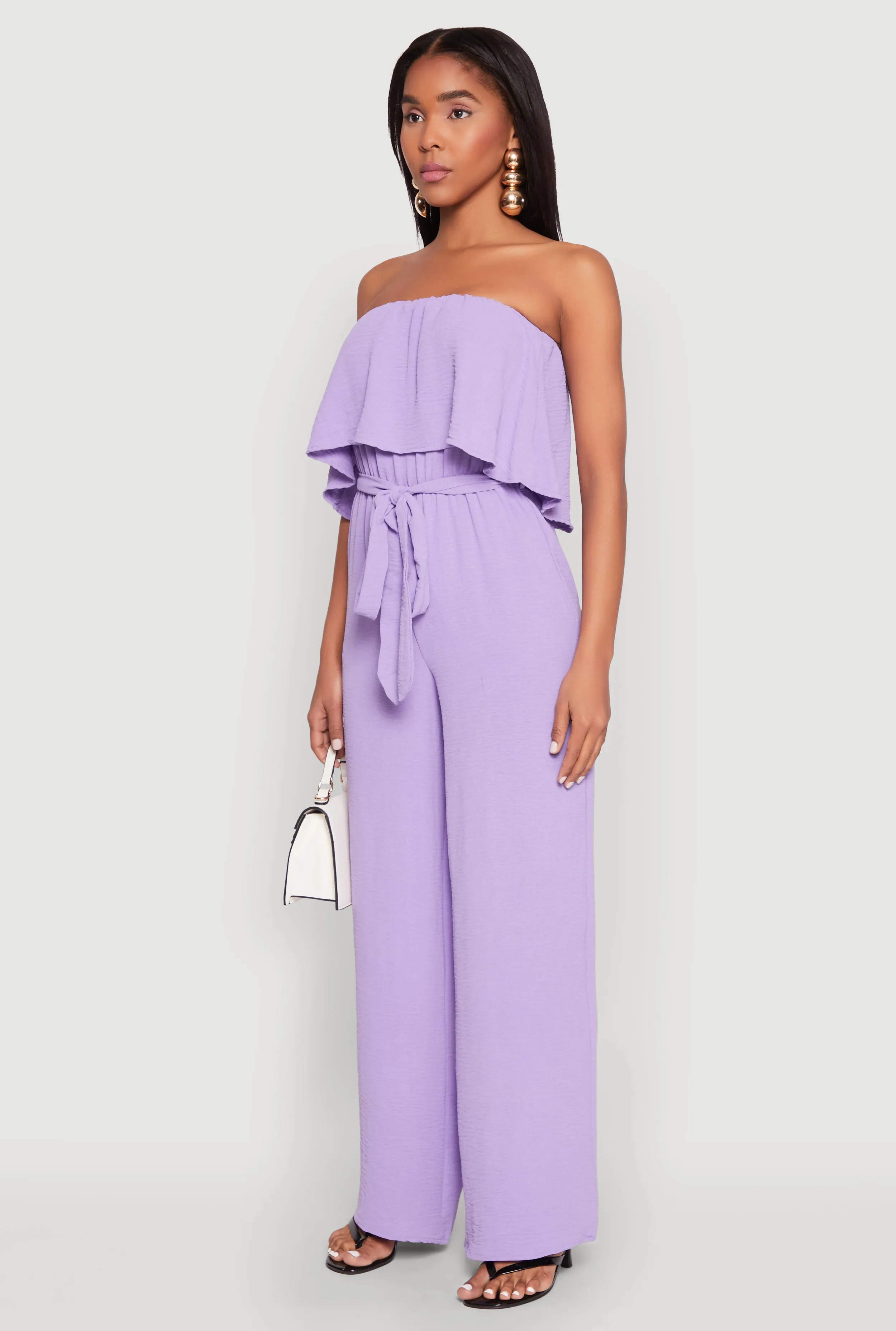 Crepe Knit Ruffle Overlay Tie Waist Jumpsuit sold by Rainbow product image thumbnail 3