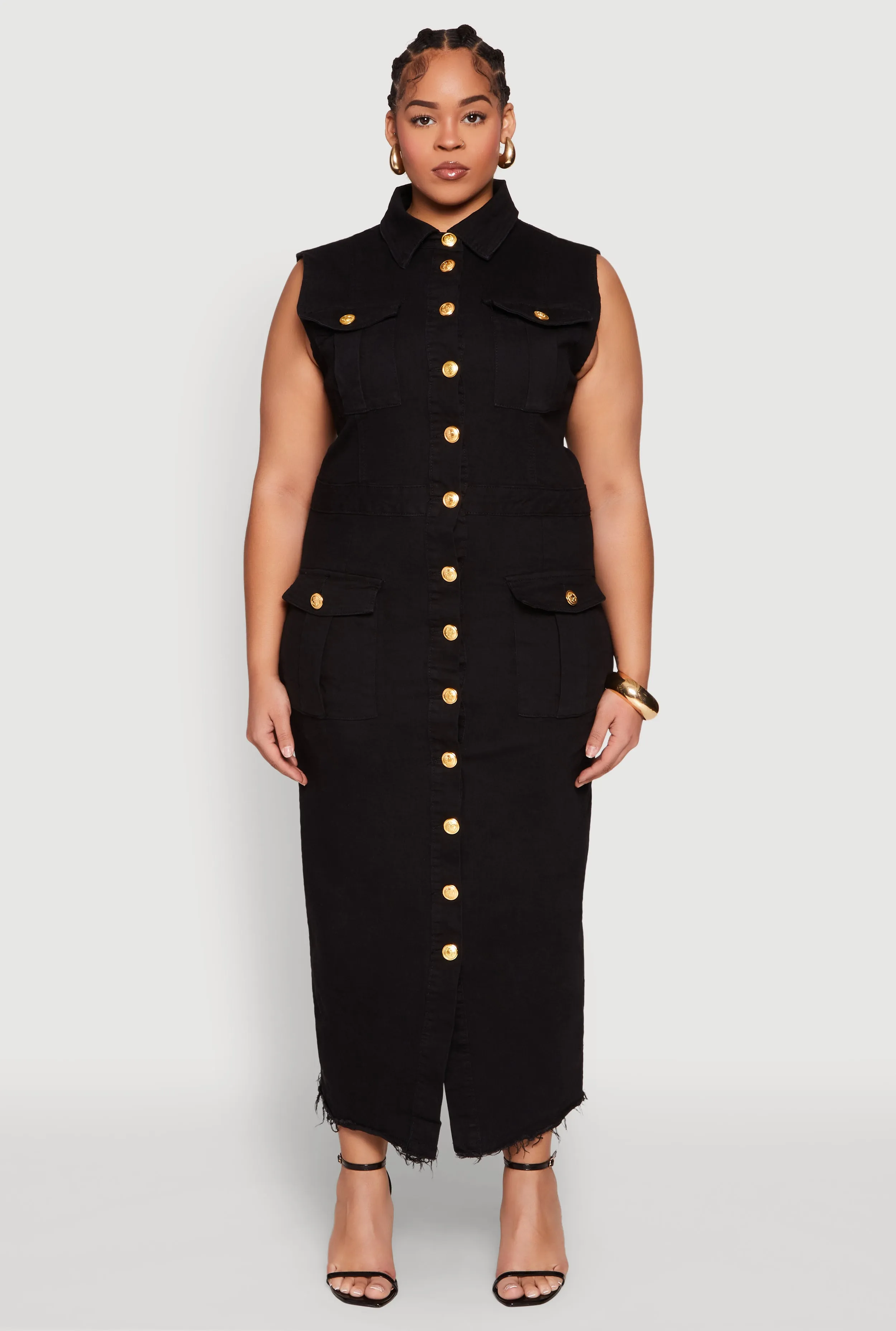 Plus Size Daisy Denim Sleeveless Utility Maxi Dress sold by Rainbow product image thumbnail 2