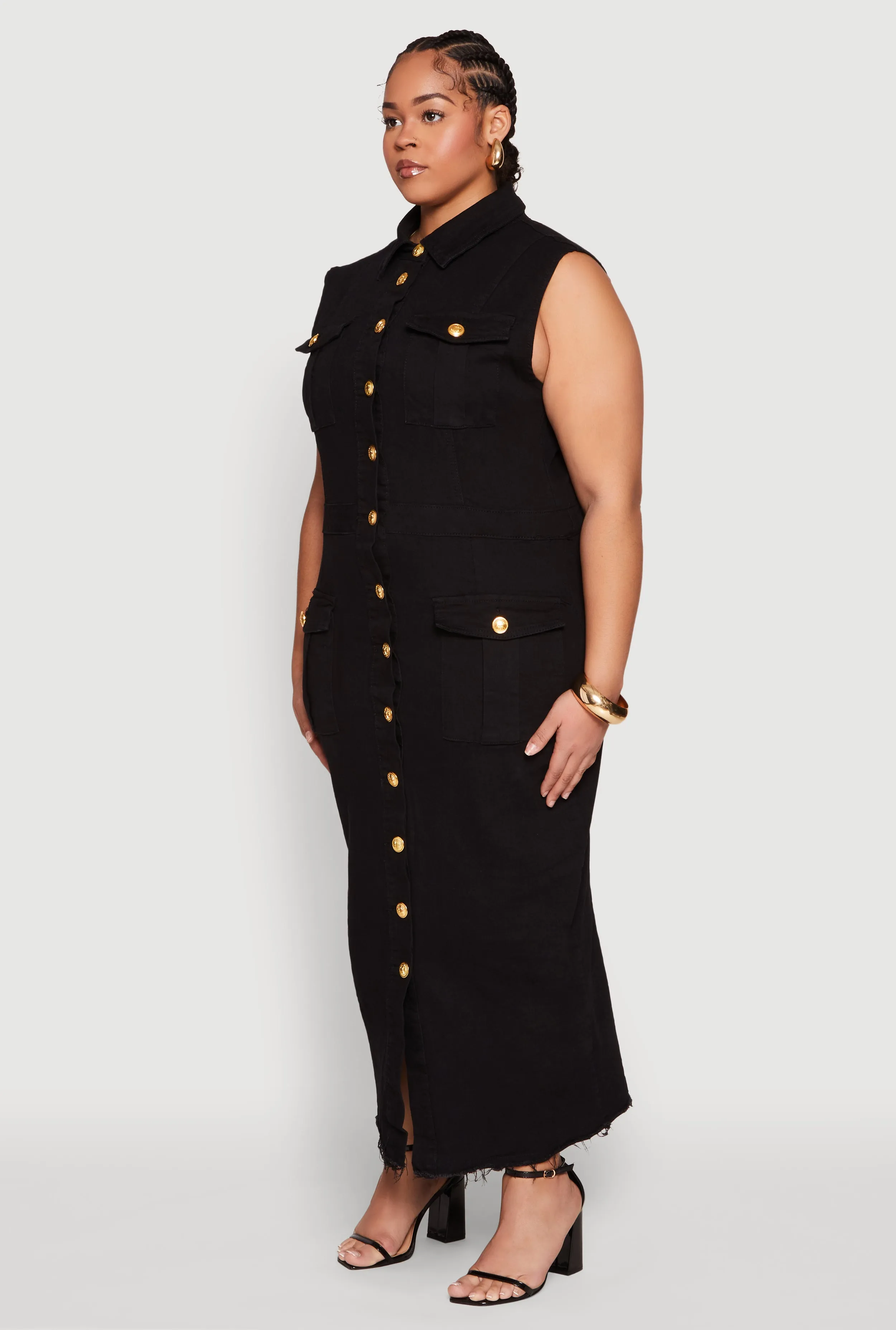 Plus Size Daisy Denim Sleeveless Utility Maxi Dress sold by Rainbow product image thumbnail 3
