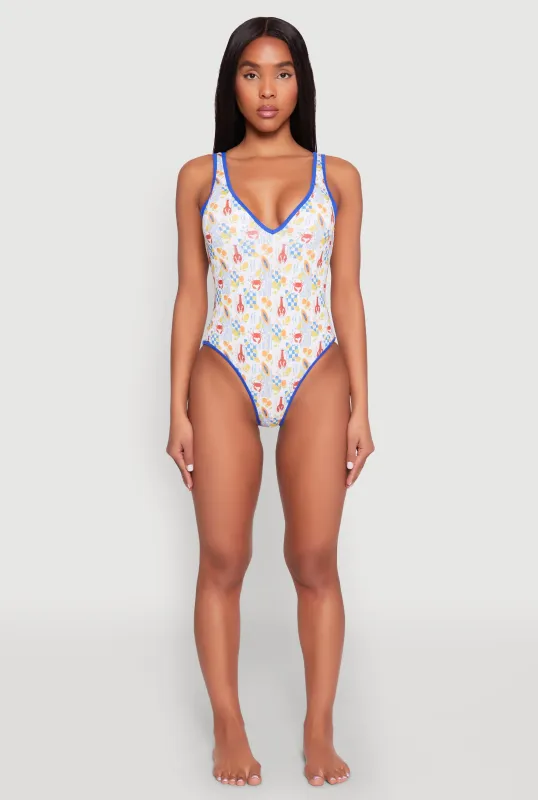 Tropical Crab Papaya Print One Piece Swimsuit sold by Rainbow