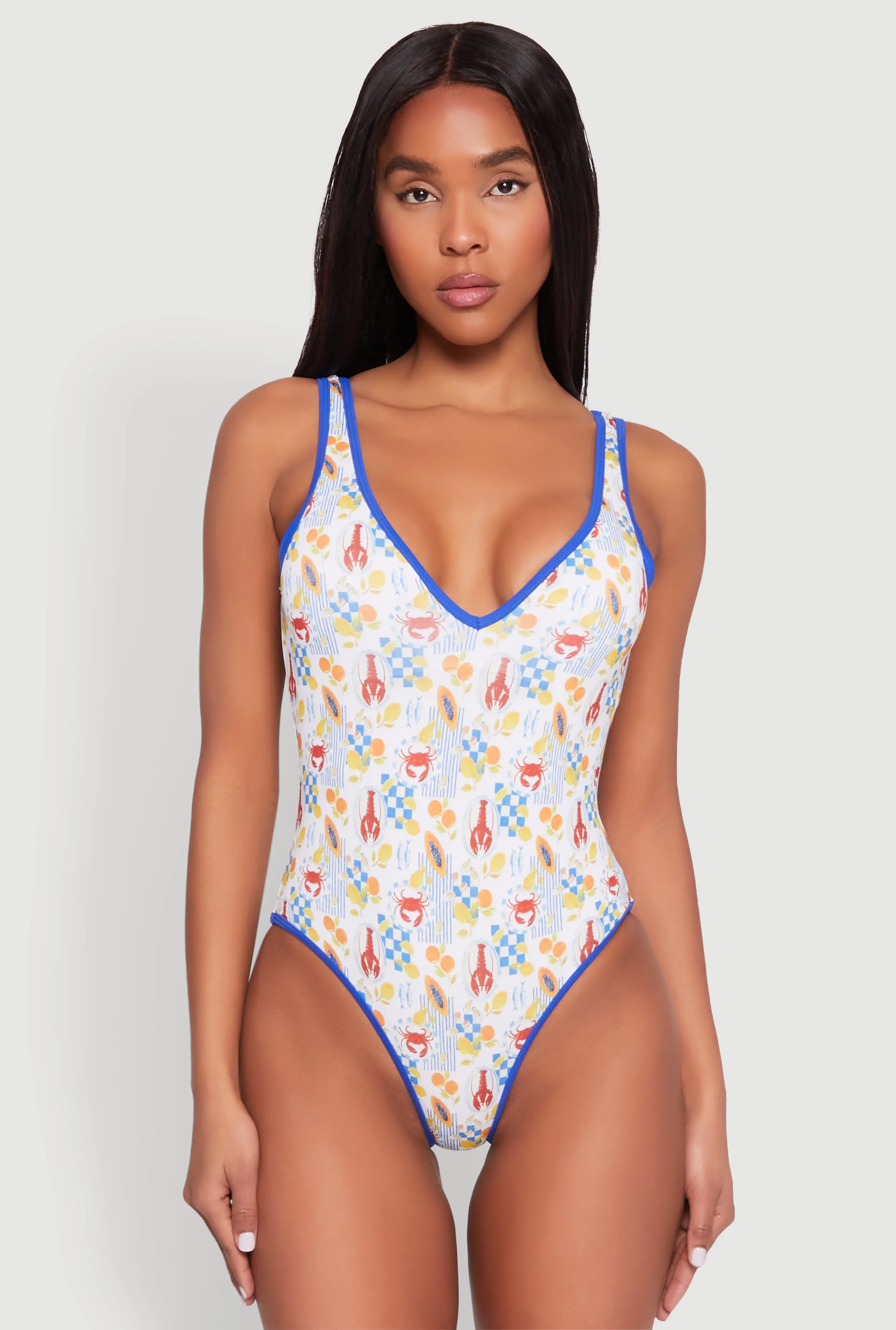 Tropical Crab Papaya Print One Piece Swimsuit sold by Rainbow product image thumbnail 2