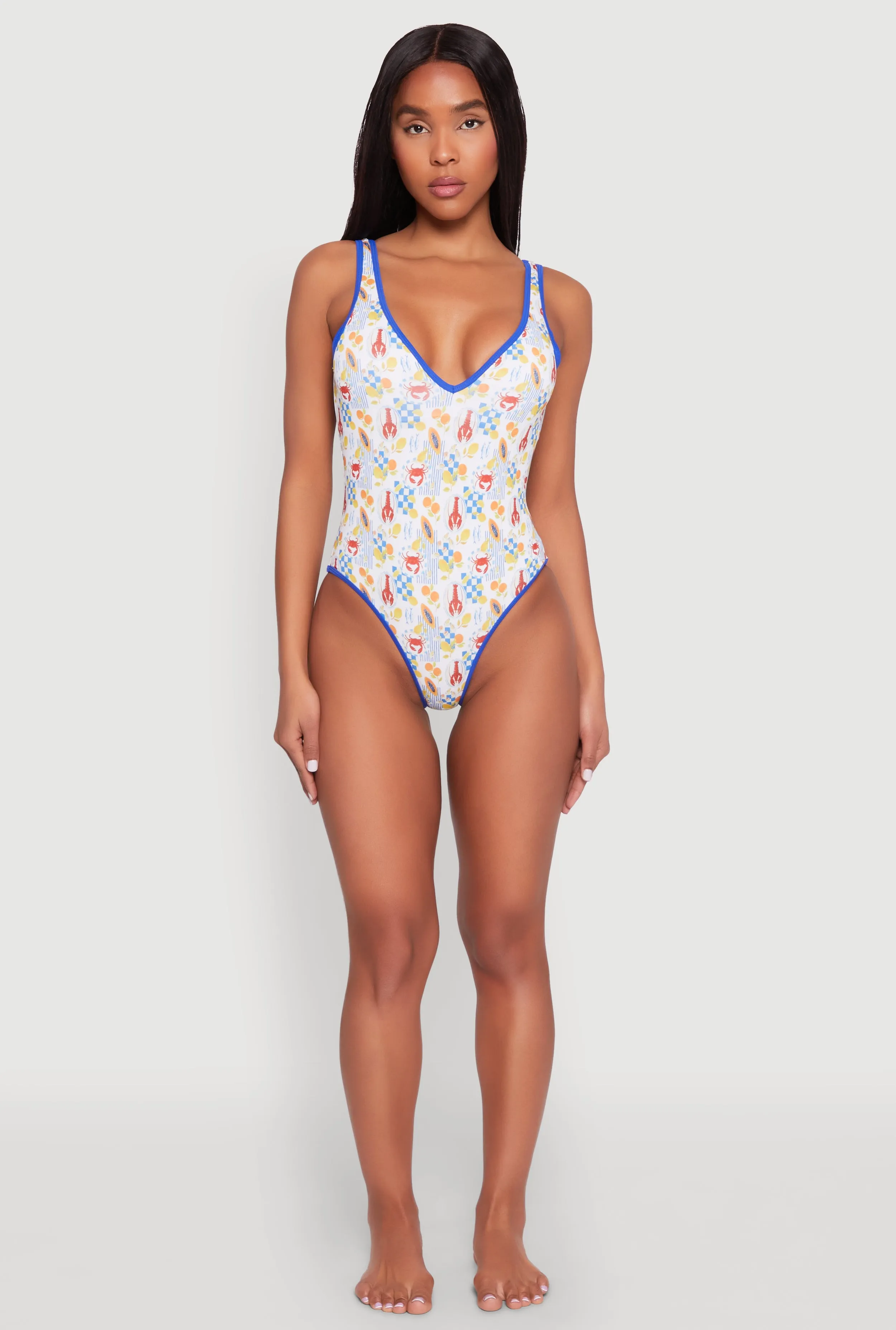 Tropical Crab Papaya Print One Piece Swimsuit sold by Rainbow product image thumbnail 3