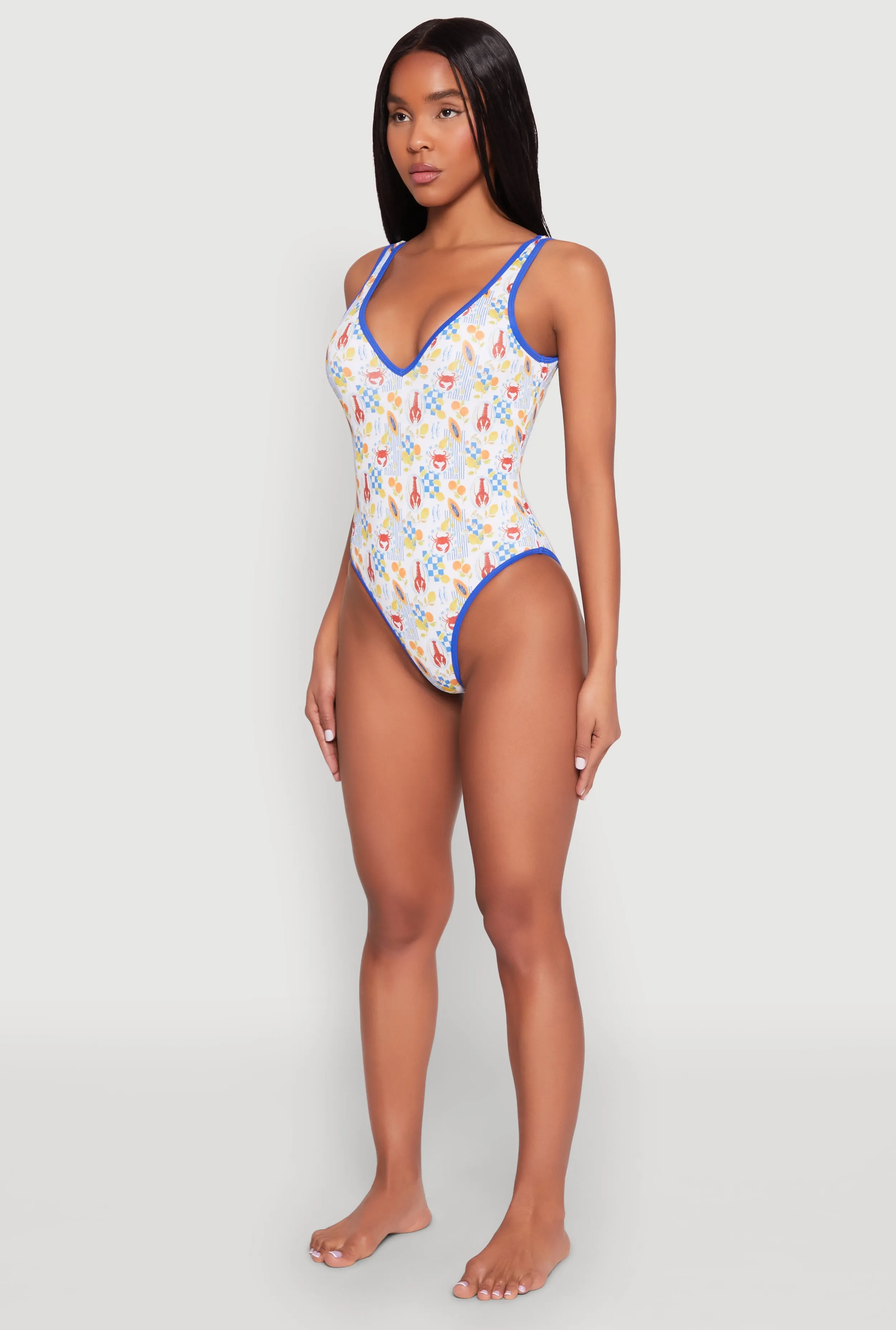 Tropical Crab Papaya Print One Piece Swimsuit sold by Rainbow product image thumbnail 5