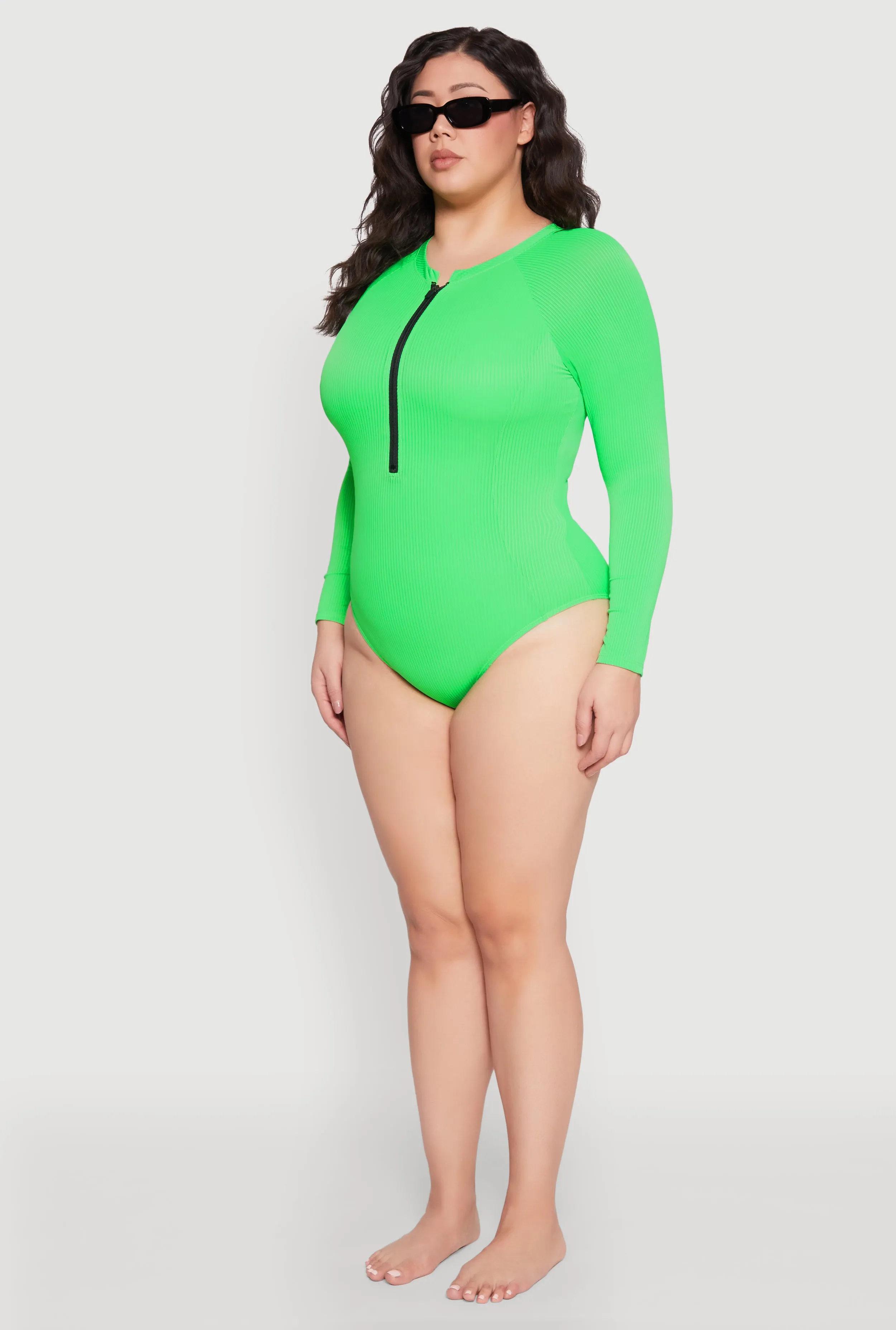 Plus Size Zip Front Rash Guard One Piece Swimsuit sold by Rainbow product image thumbnail 5