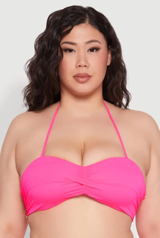 Plus Size Twist Front Halter Bandeau Bikini Top sold by Rainbow