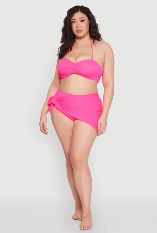 Plus Size Side Tie Lettuce Trim Sarong Cover Up sold by Rainbow