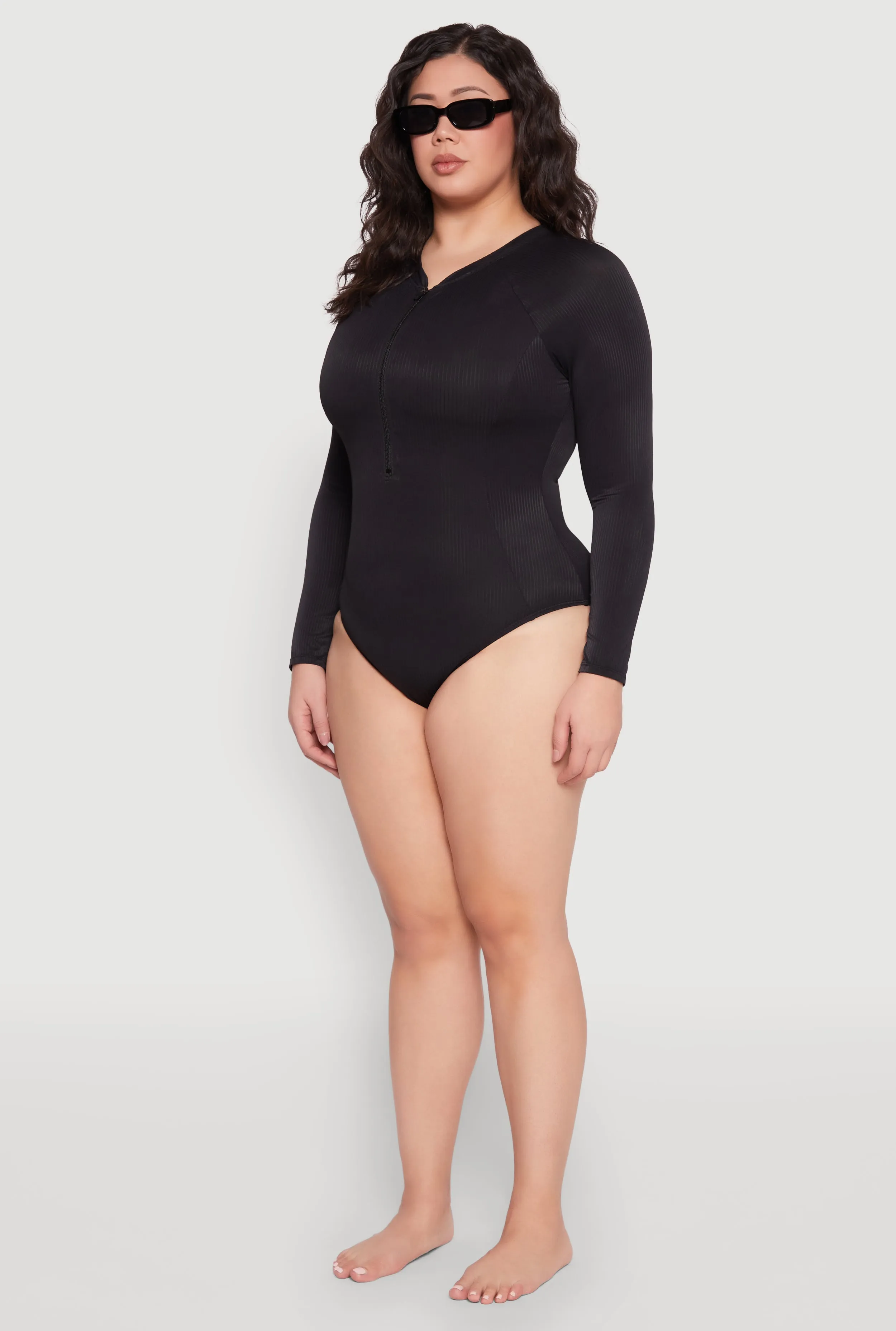Plus Size Zip Front Rash Guard One Piece Swimsuit sold by Rainbow product image thumbnail 5