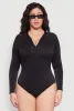 Plus Size Zip Front Rash Guard One Piece Swimsuit sold by Rainbow