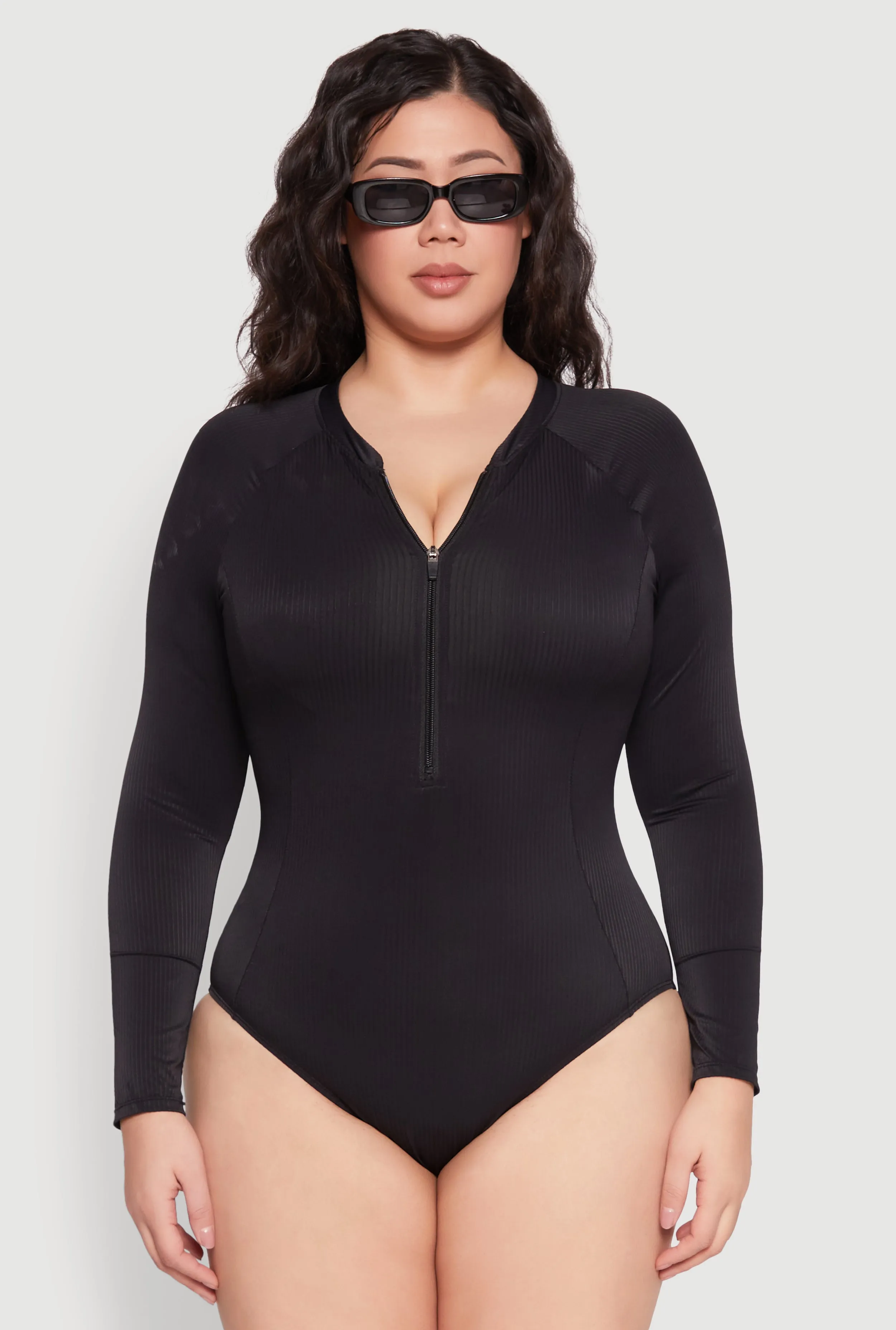 Plus Size Zip Front Rash Guard One Piece Swimsuit sold by Rainbow product image thumbnail 2