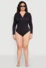 Plus Size Zip Front Rash Guard One Piece Swimsuit sold by Rainbow