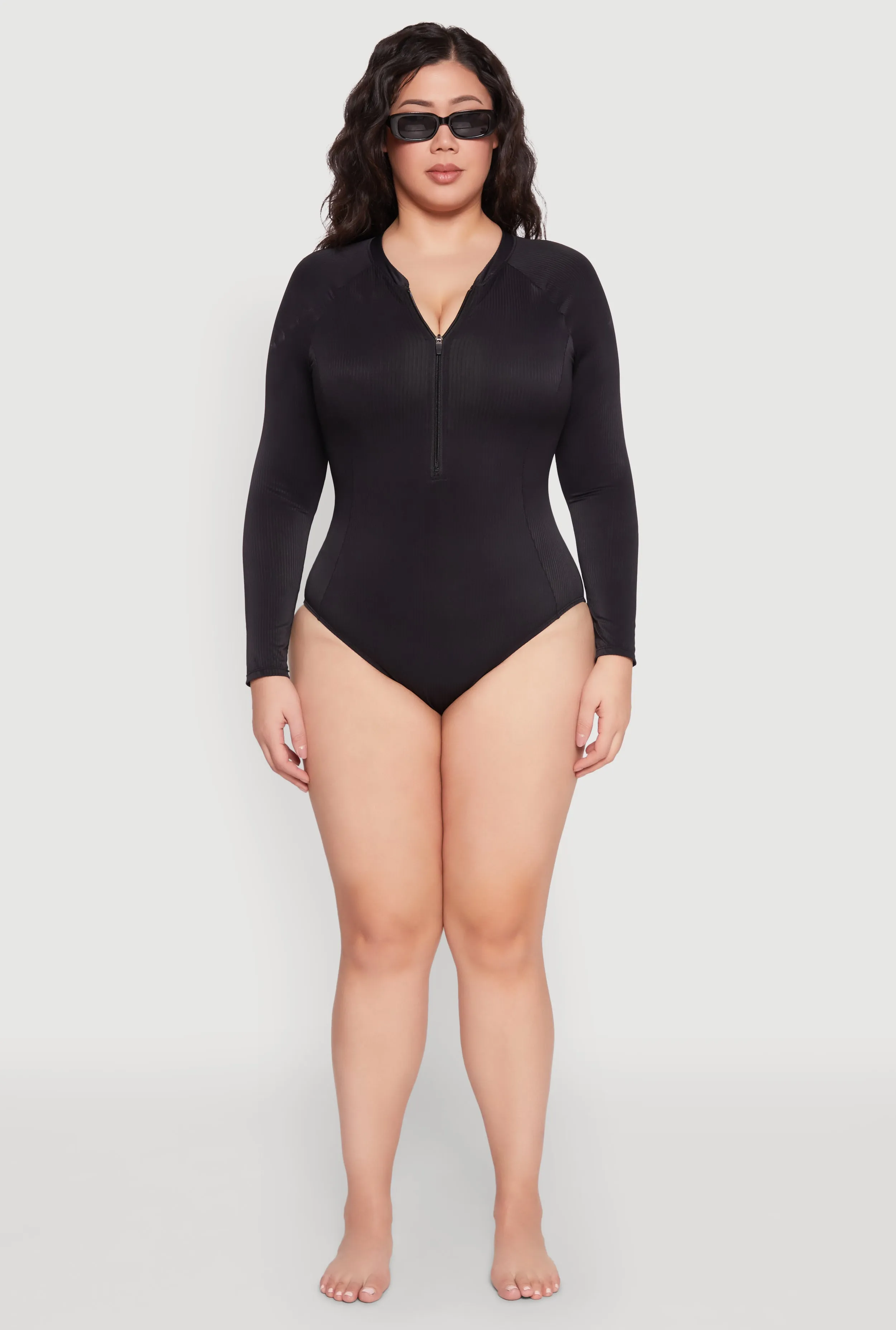 Plus Size Zip Front Rash Guard One Piece Swimsuit sold by Rainbow product image thumbnail 3