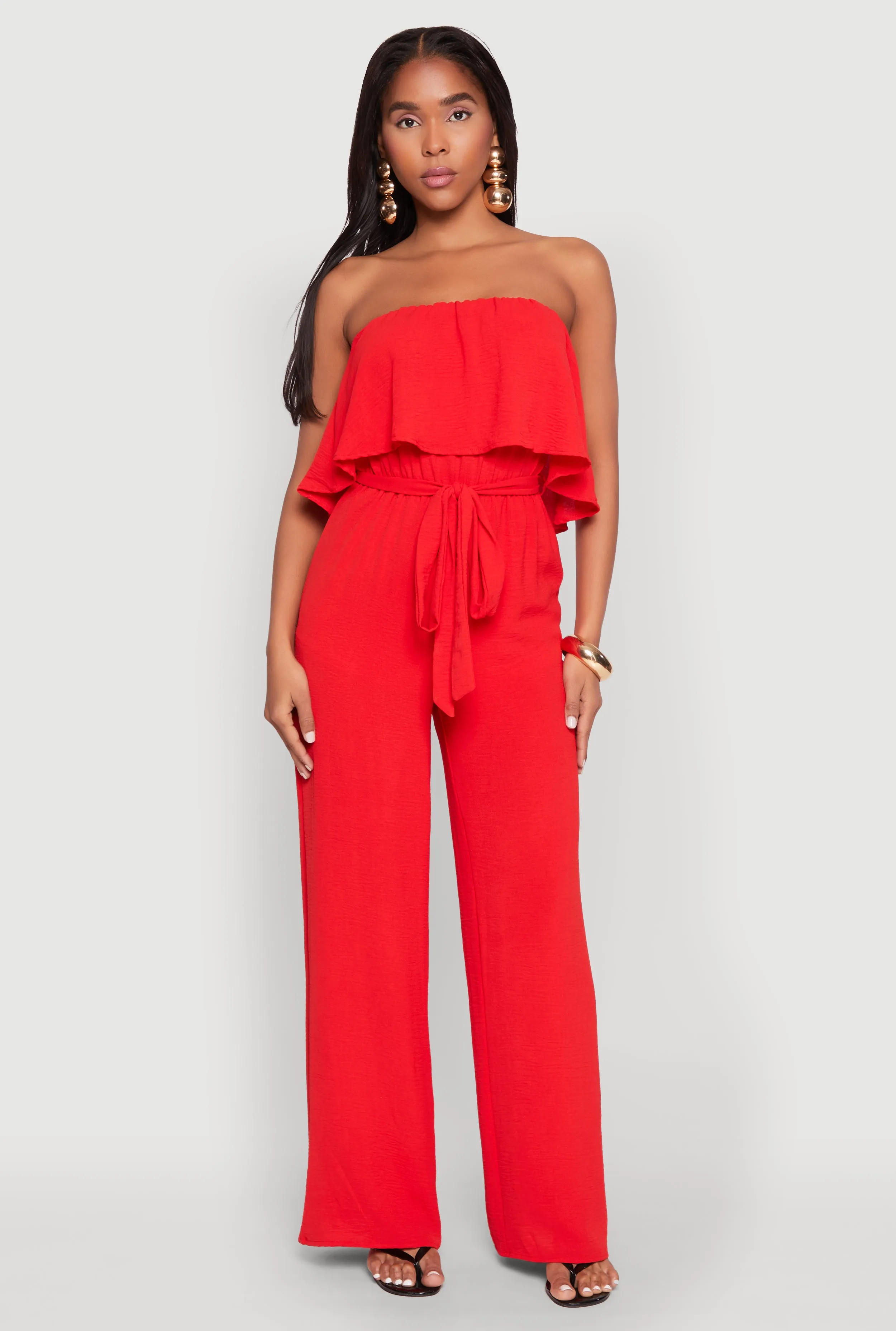 Crepe Knit Ruffle Overlay Tie Waist Jumpsuit sold by Rainbow product image thumbnail 2