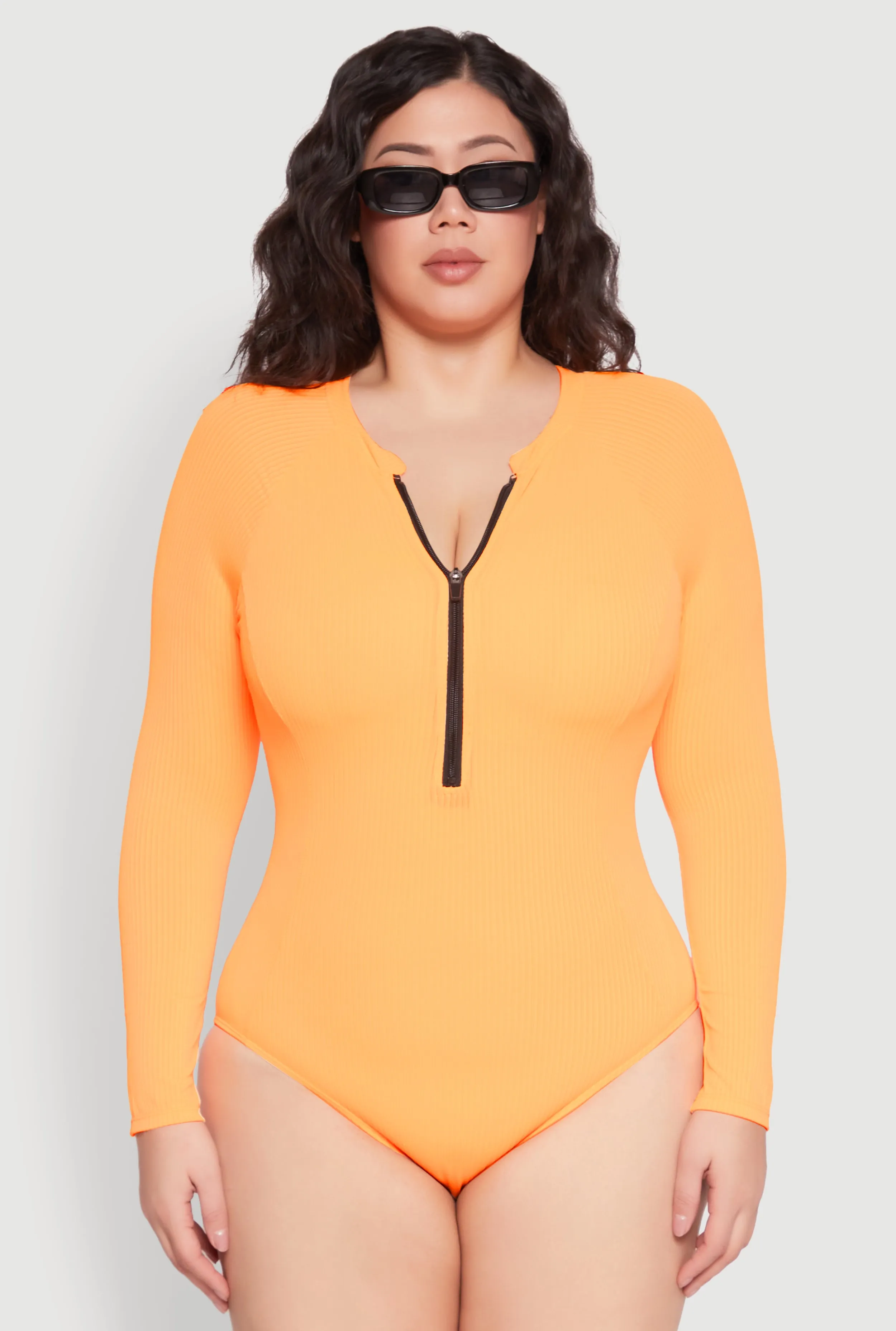 Plus Size Zip Front Rash Guard One Piece Swimsuit sold by Rainbow product image thumbnail 2