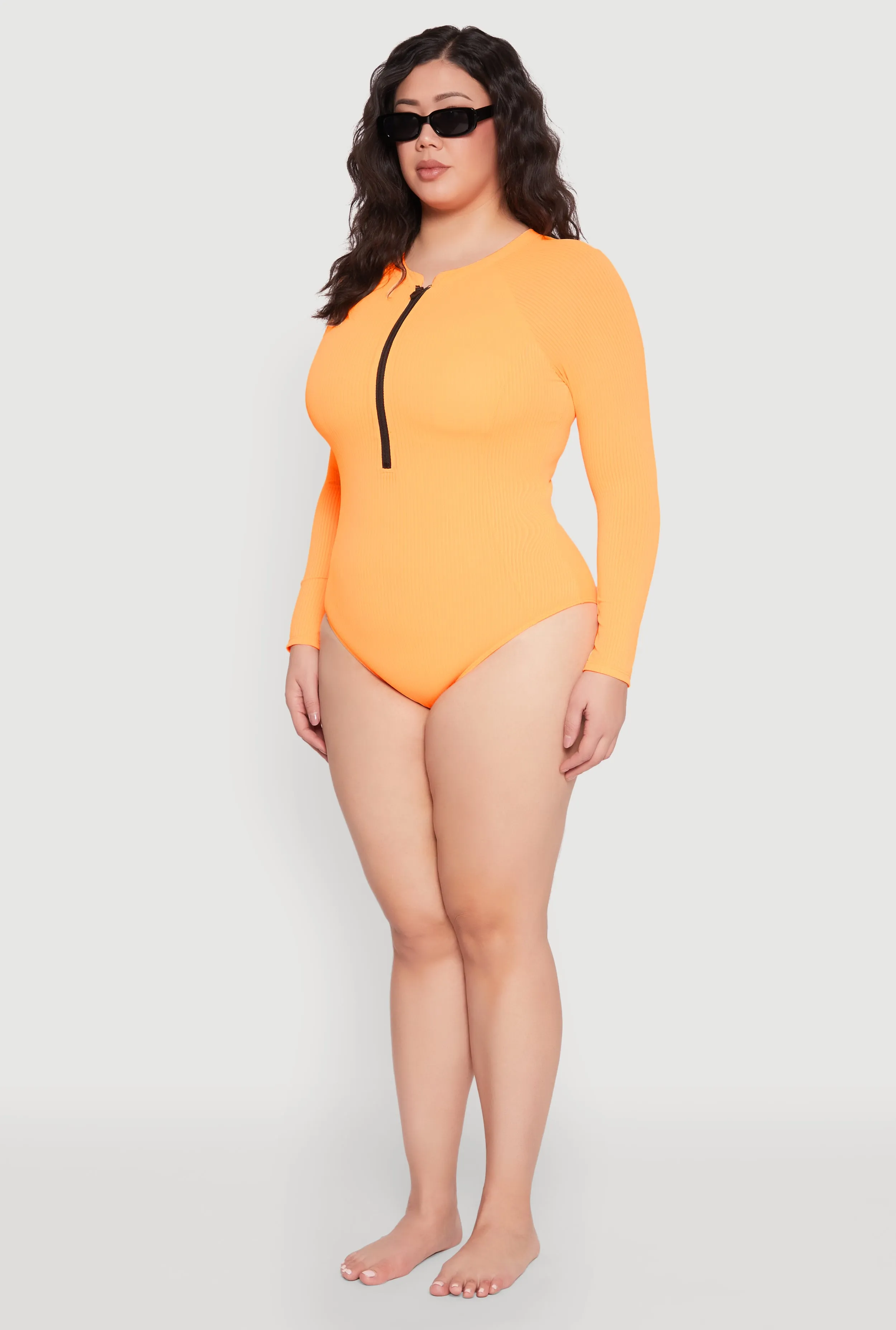 Plus Size Zip Front Rash Guard One Piece Swimsuit sold by Rainbow product image thumbnail 5