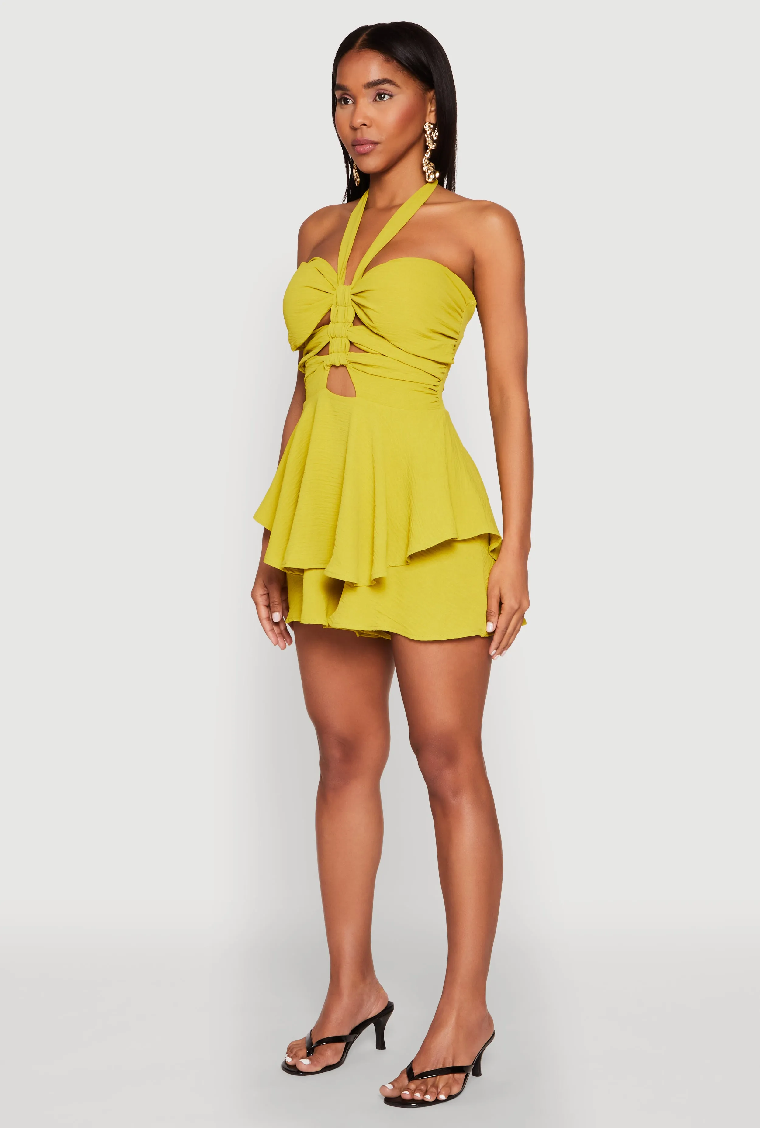 Airy Ruffled Cut Out Halter Romper sold by Rainbow product image thumbnail 3