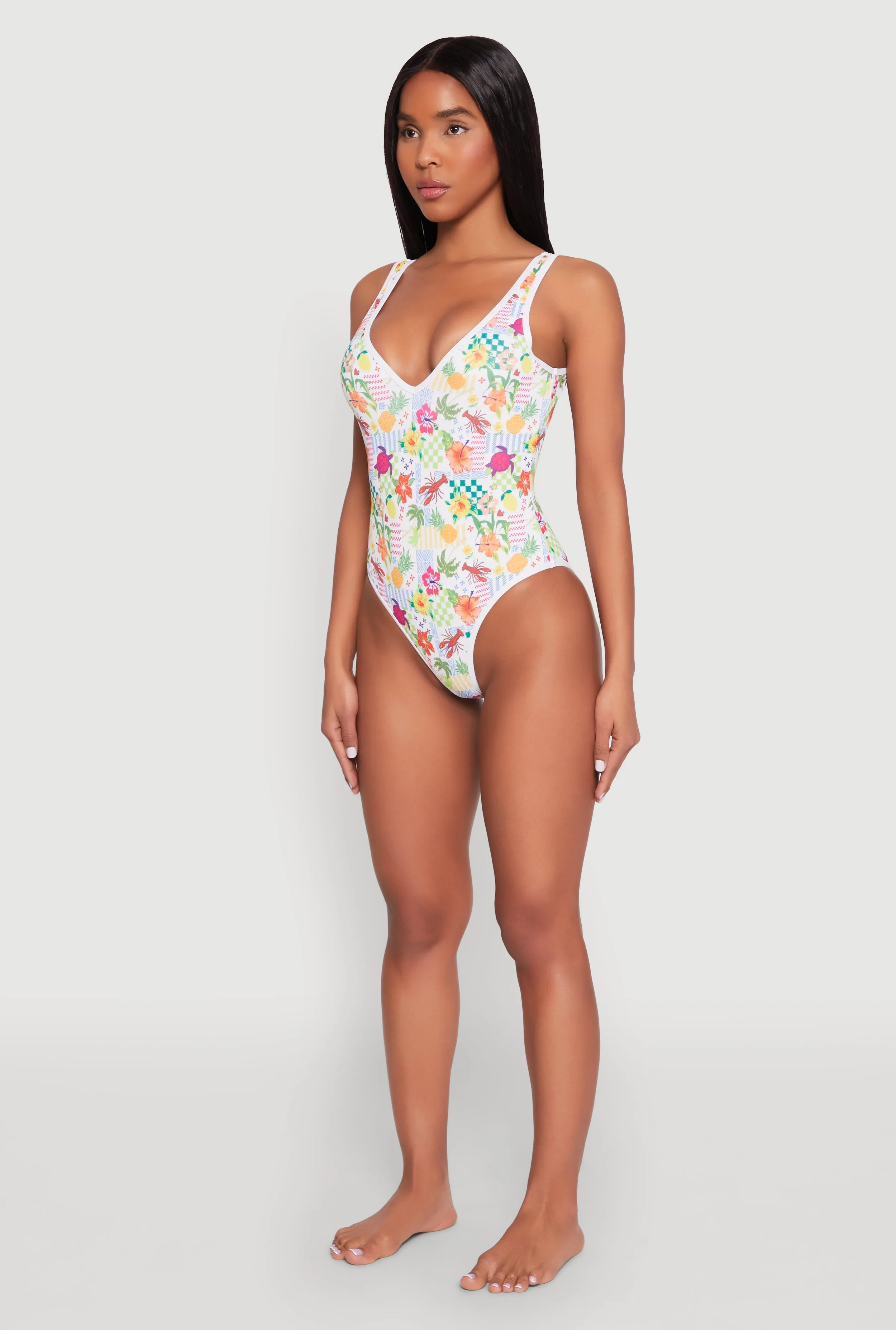 Tropical Floral Print One Piece Swimsuit sold by Rainbow product image thumbnail 5