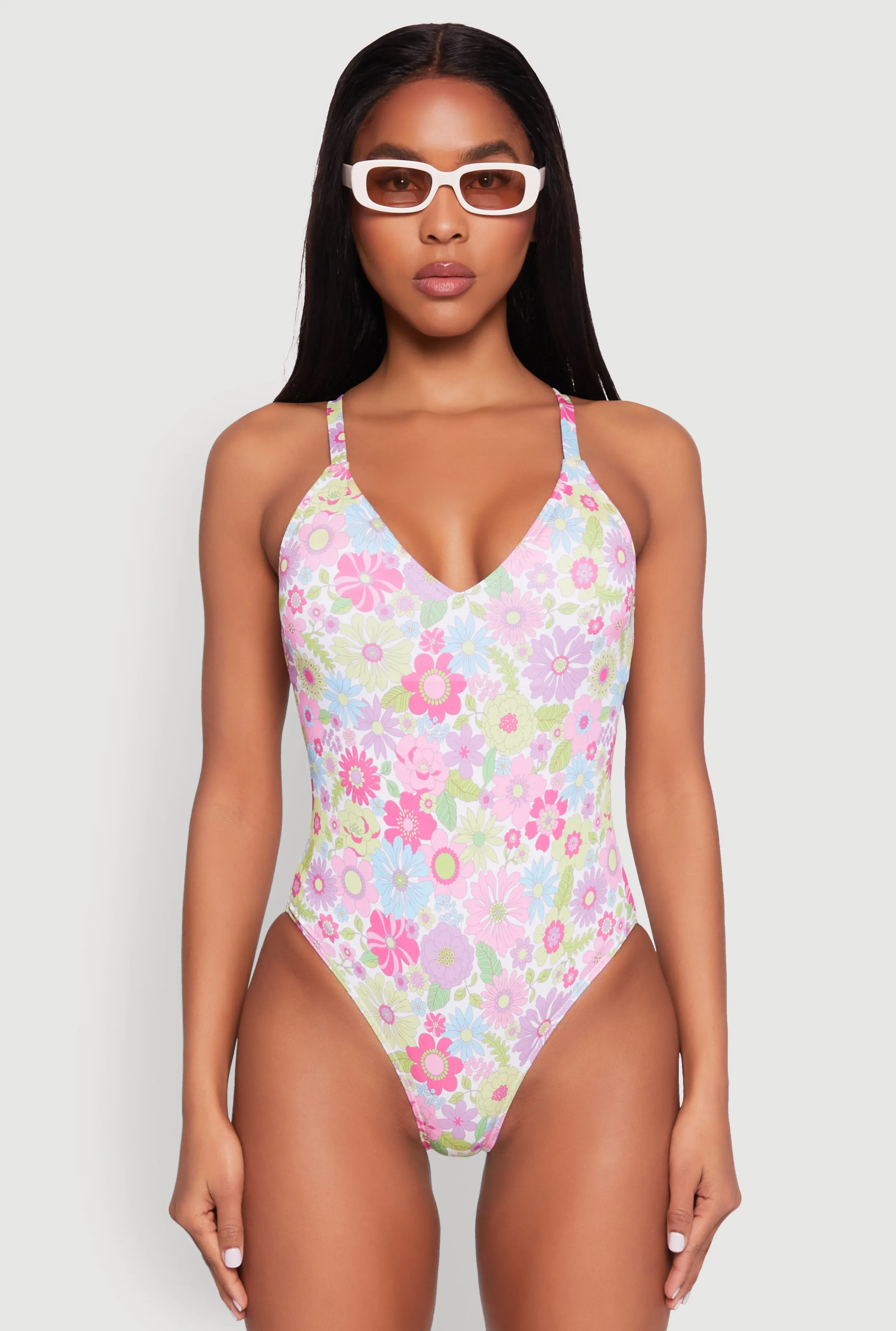 Retro Floral Print One Piece Swimsuit sold by Rainbow product image thumbnail 2