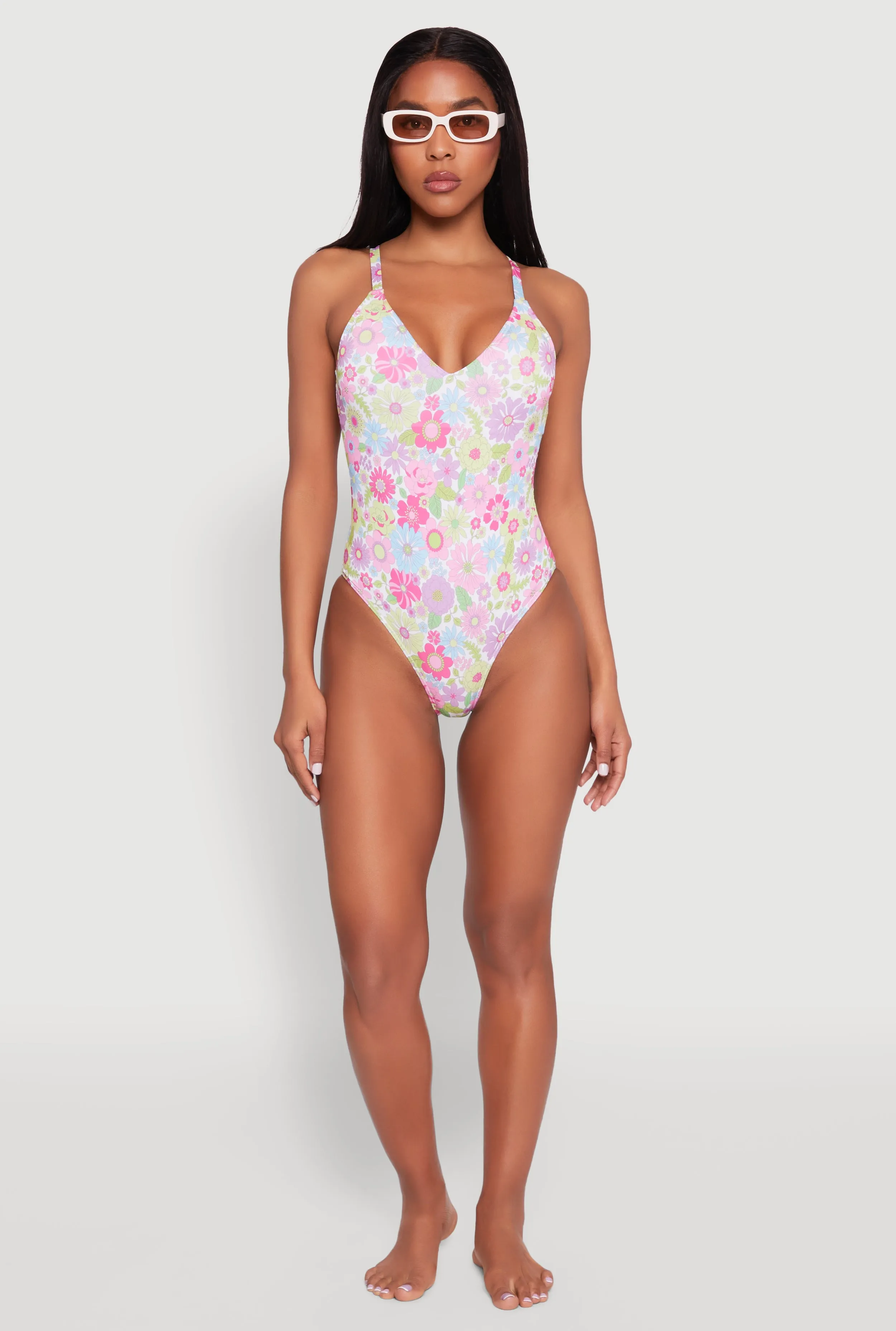Retro Floral Print One Piece Swimsuit sold by Rainbow