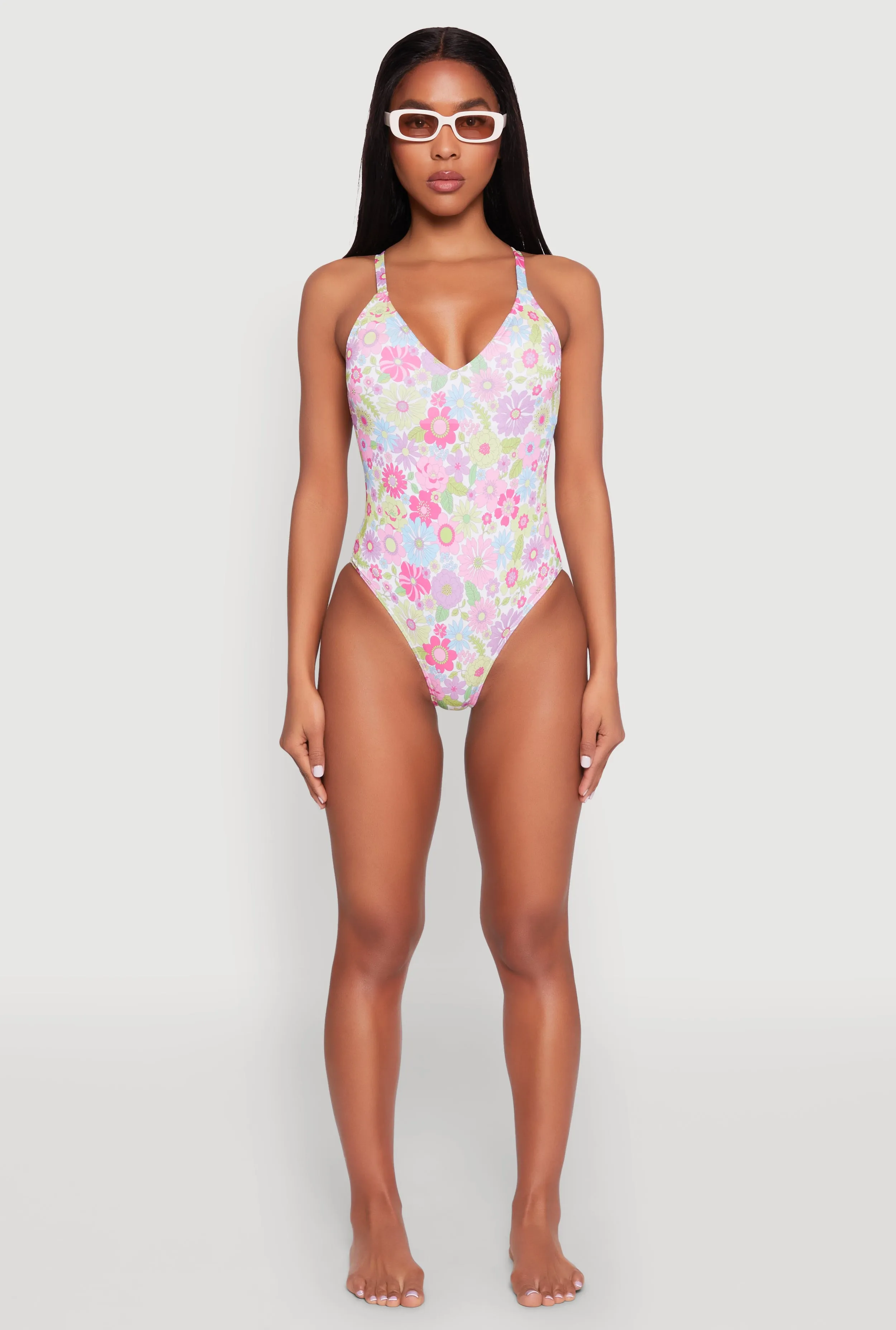 Retro Floral Print One Piece Swimsuit sold by Rainbow product image thumbnail 3