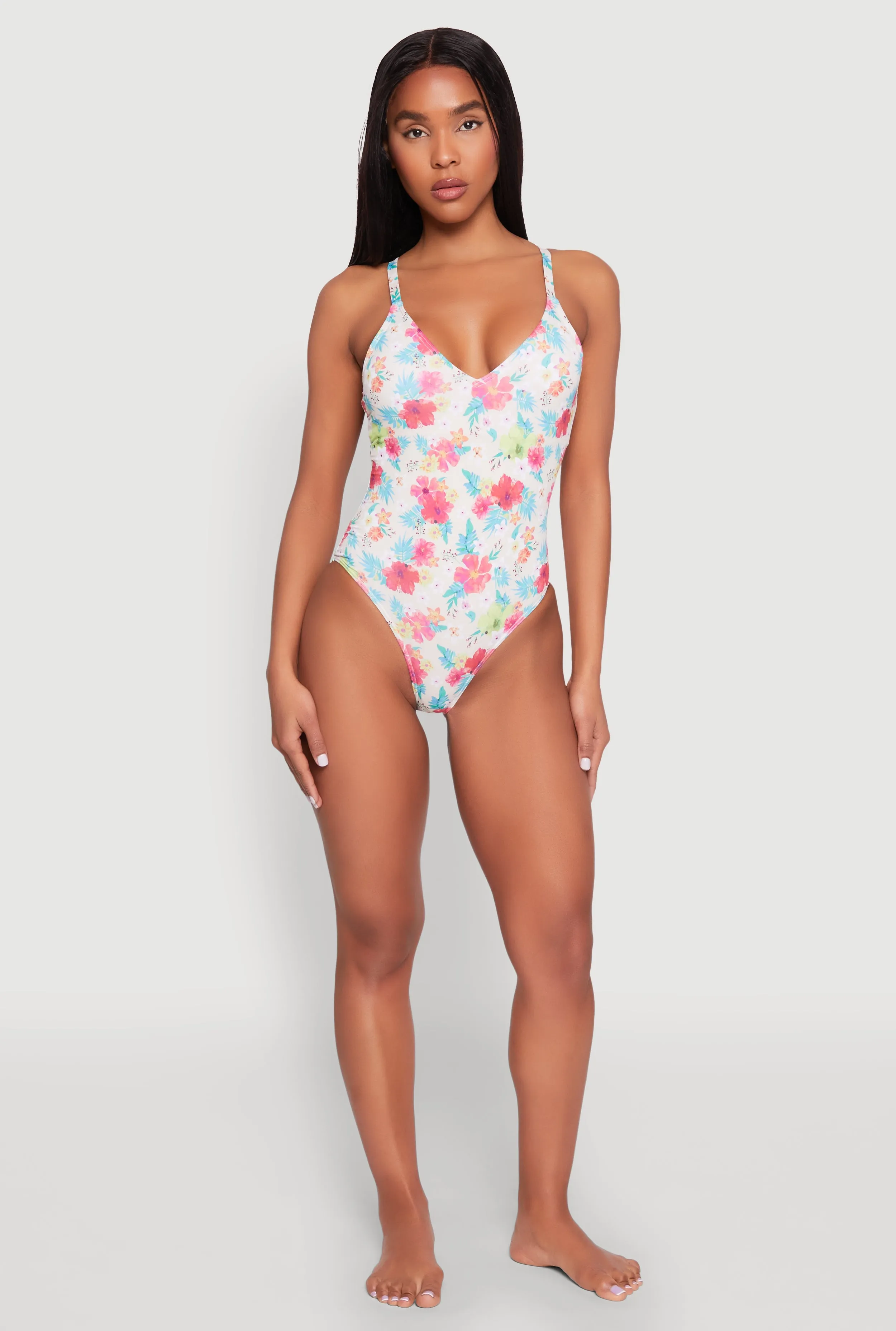 Floral Print One Piece Swimsuit sold by Rainbow