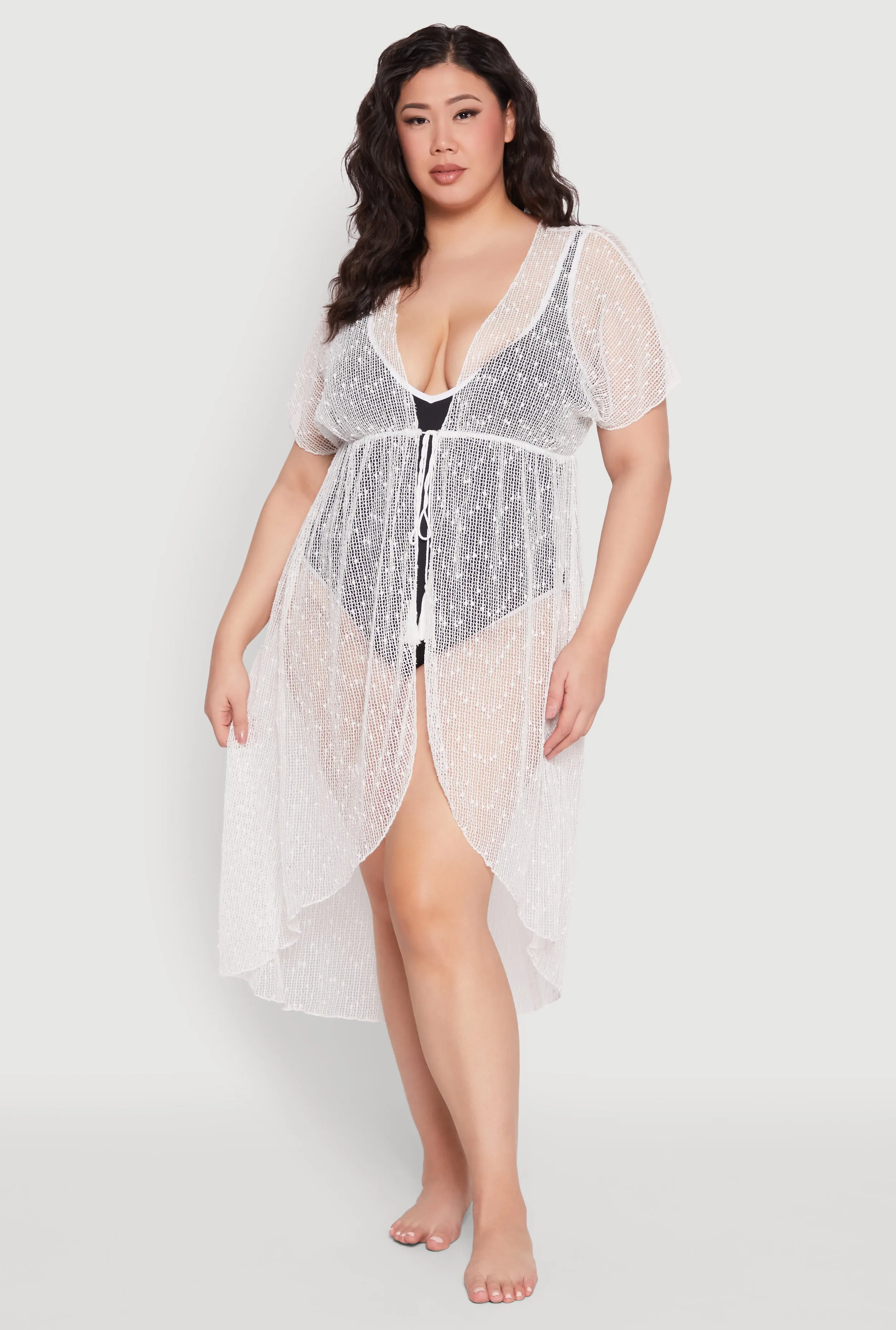 Popcorn Knit Tie Front Cover Up Kimono sold by Rainbow