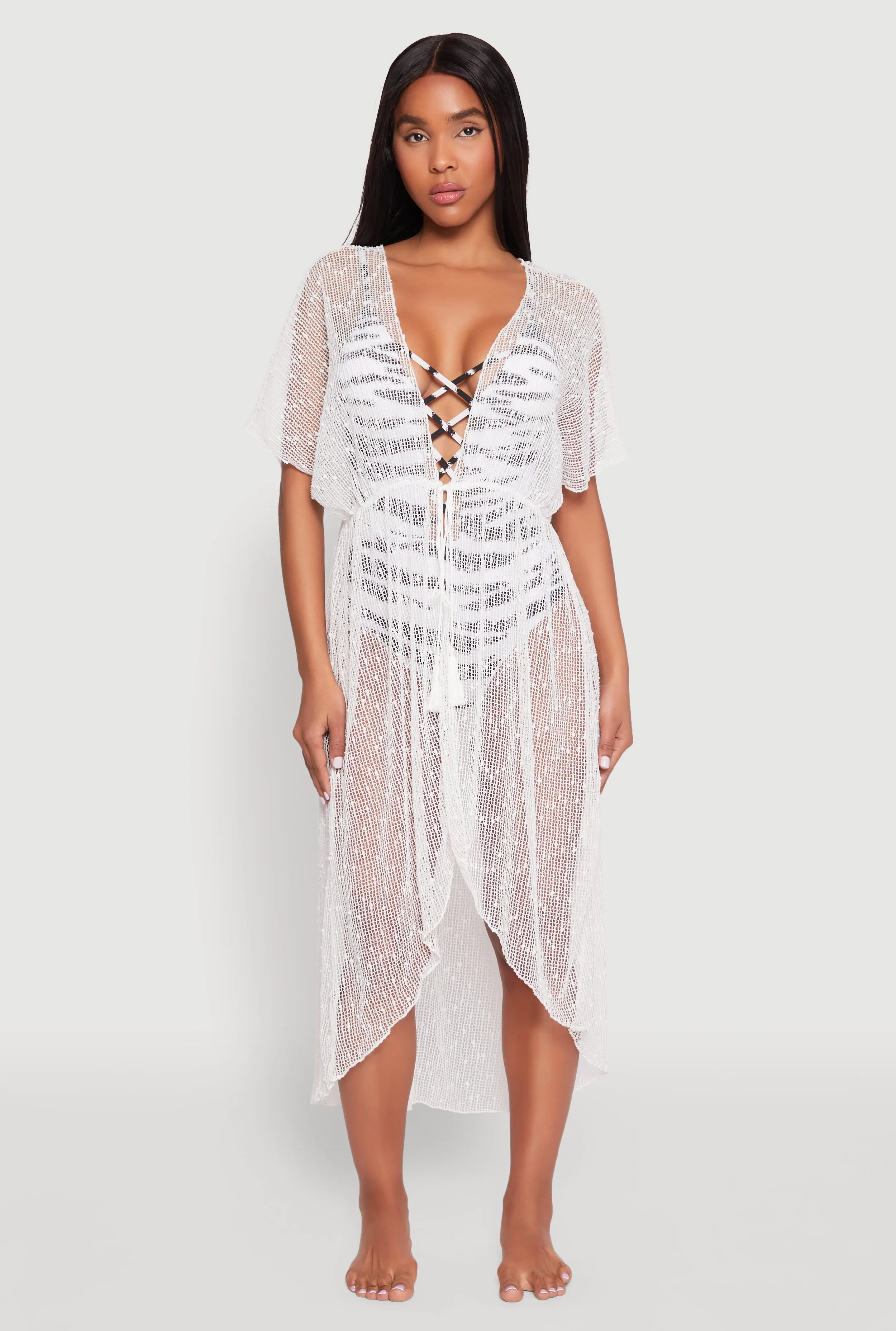 Popcorn Knit Tie Front Cover Up Kimono sold by Rainbow product image thumbnail 5