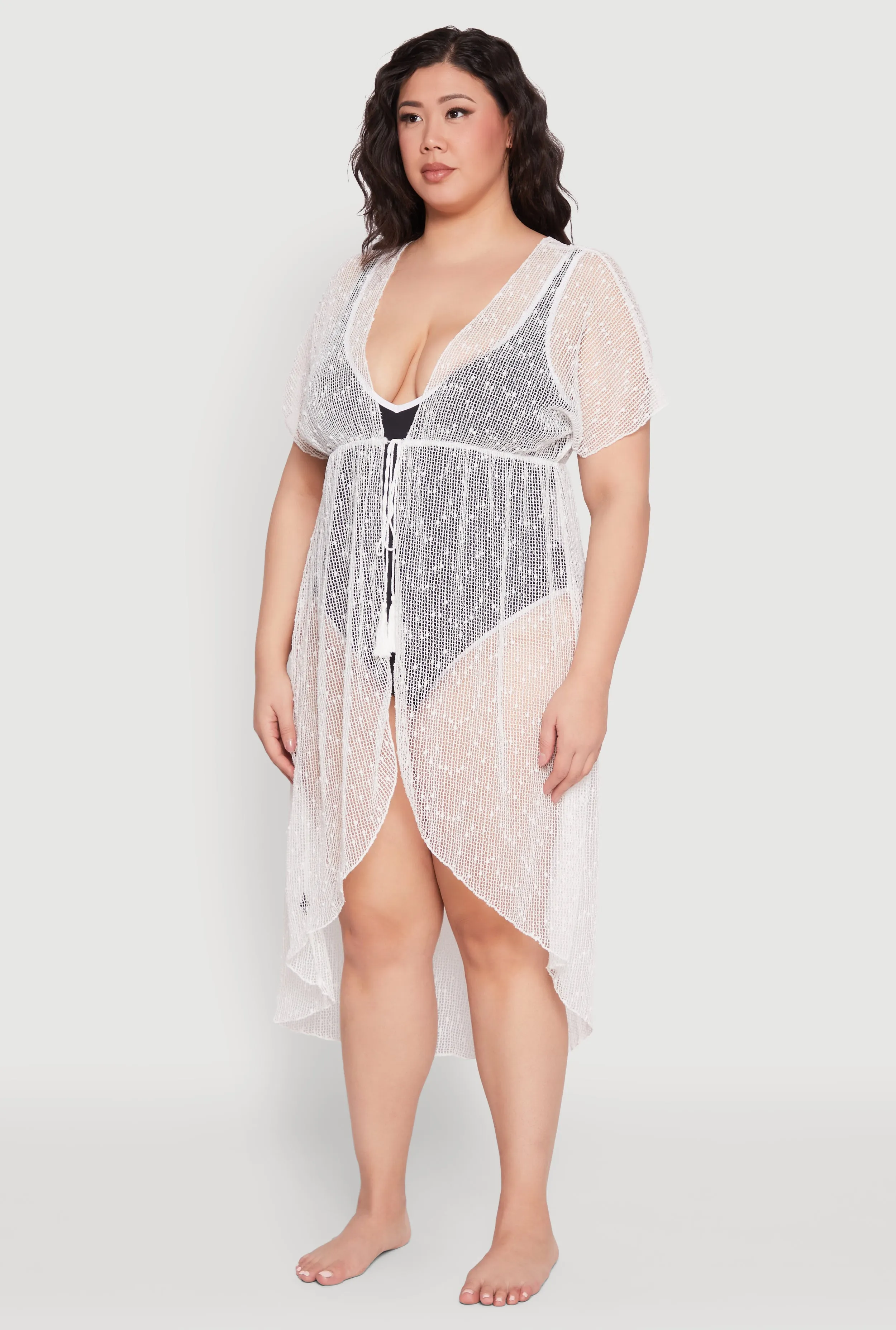 Popcorn Knit Tie Front Cover Up Kimono sold by Rainbow product image thumbnail 2