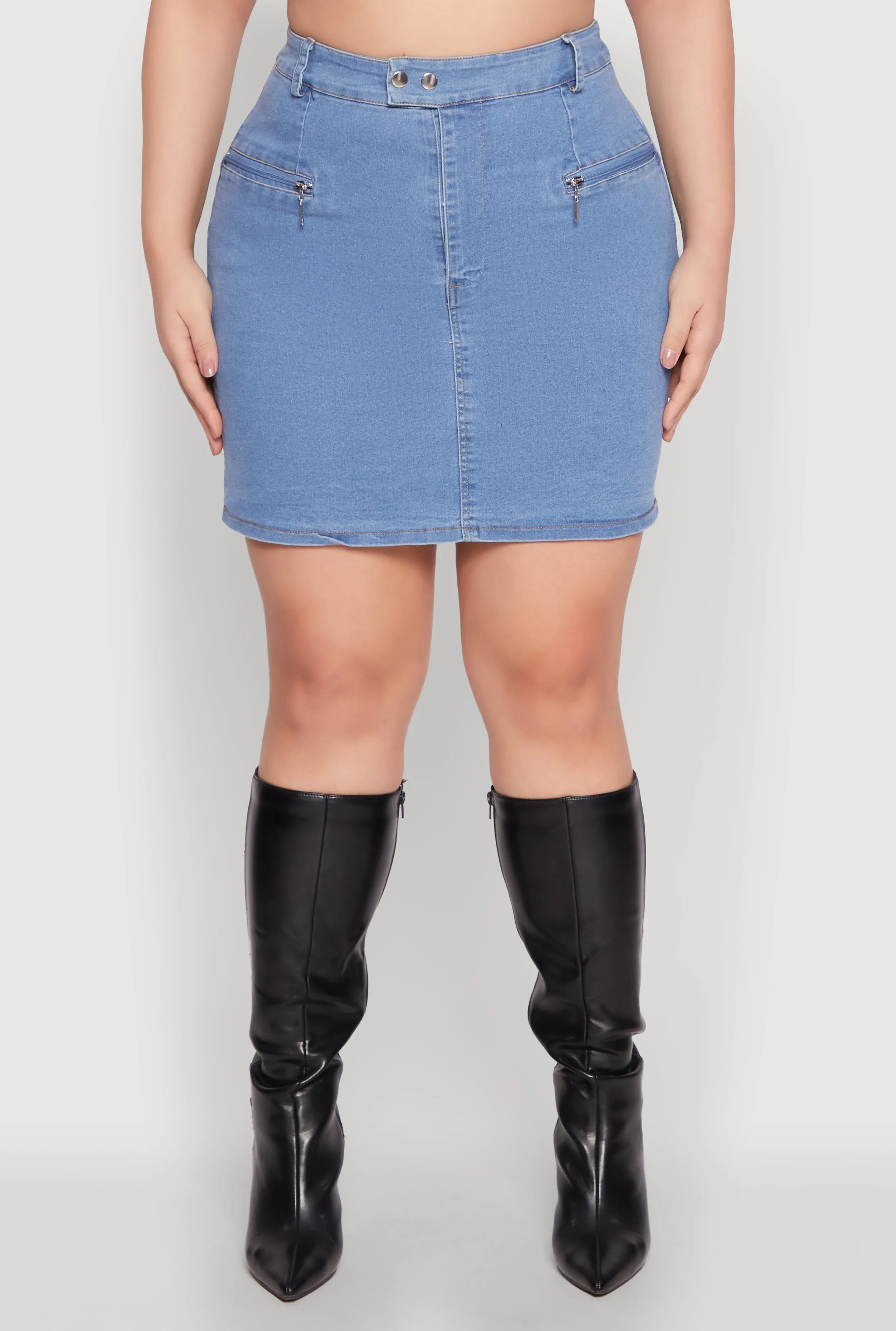 Plus Size Denim Zip Front Mini Skirt sold by Rainbow product image thumbnail 5