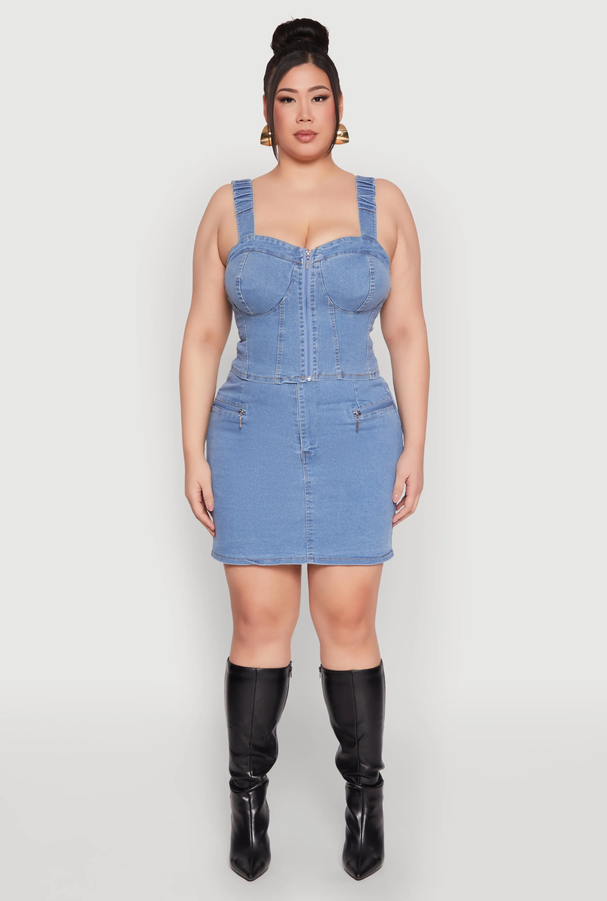 Plus Size Denim Zip Front Mini Skirt sold by Rainbow