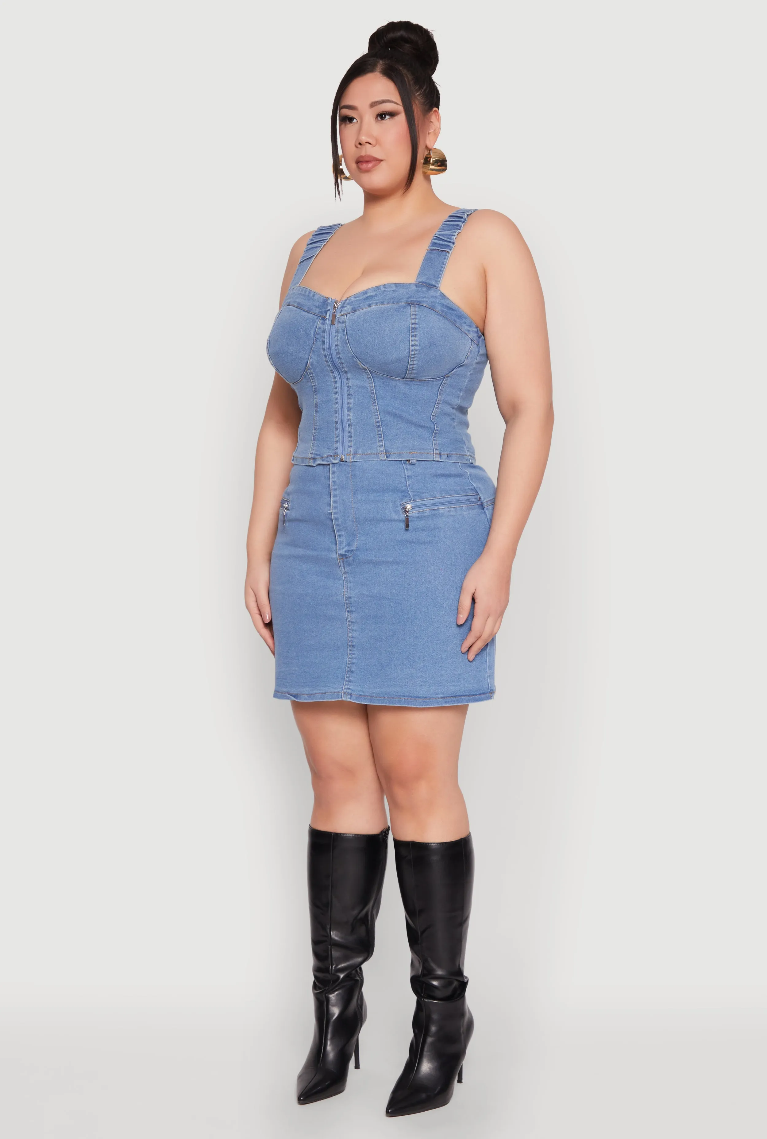 Plus Size Denim Zip Front Mini Skirt sold by Rainbow product image thumbnail 3