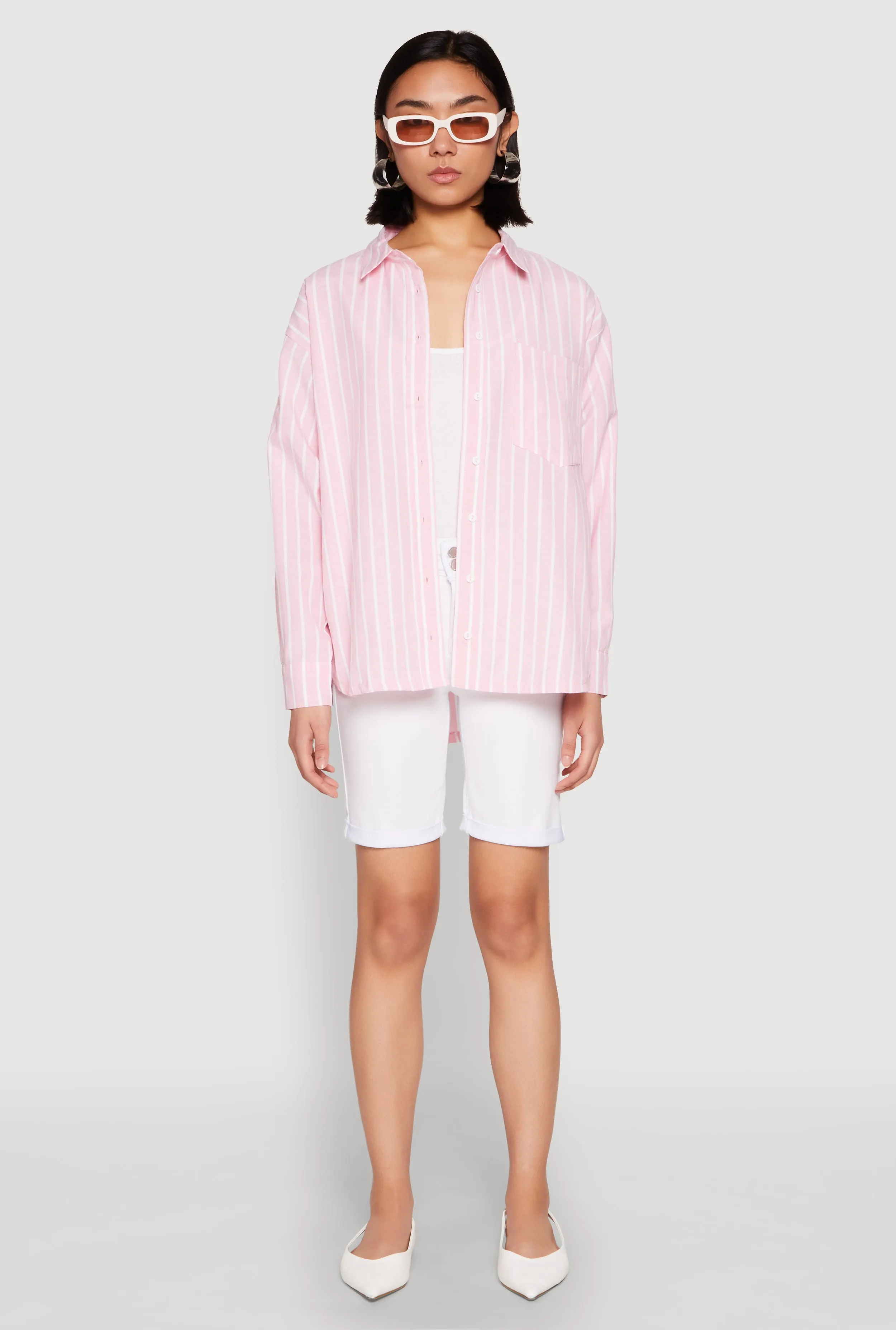 Iris Striped Linen Button Front Shirt sold by Rainbow