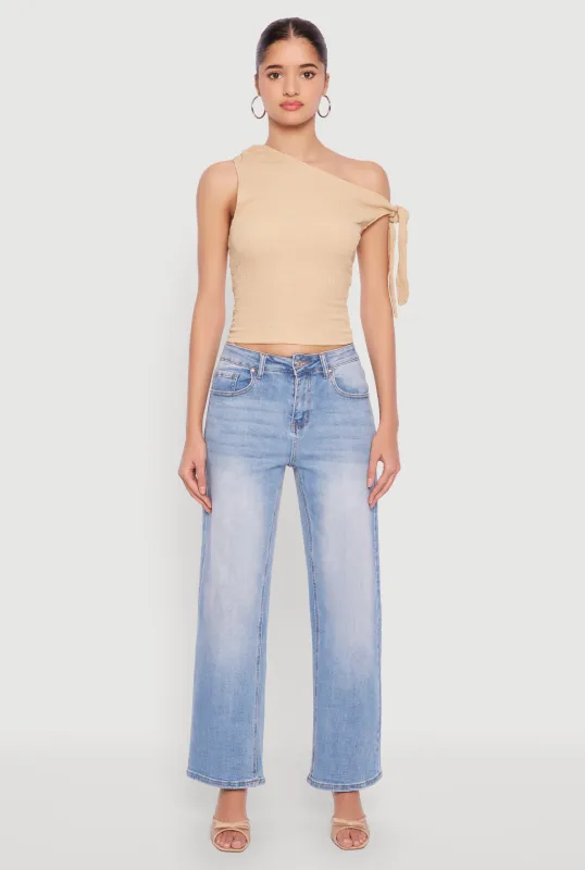 Textured Knit Tie Strap One Shoulder Top sold by Rainbow
