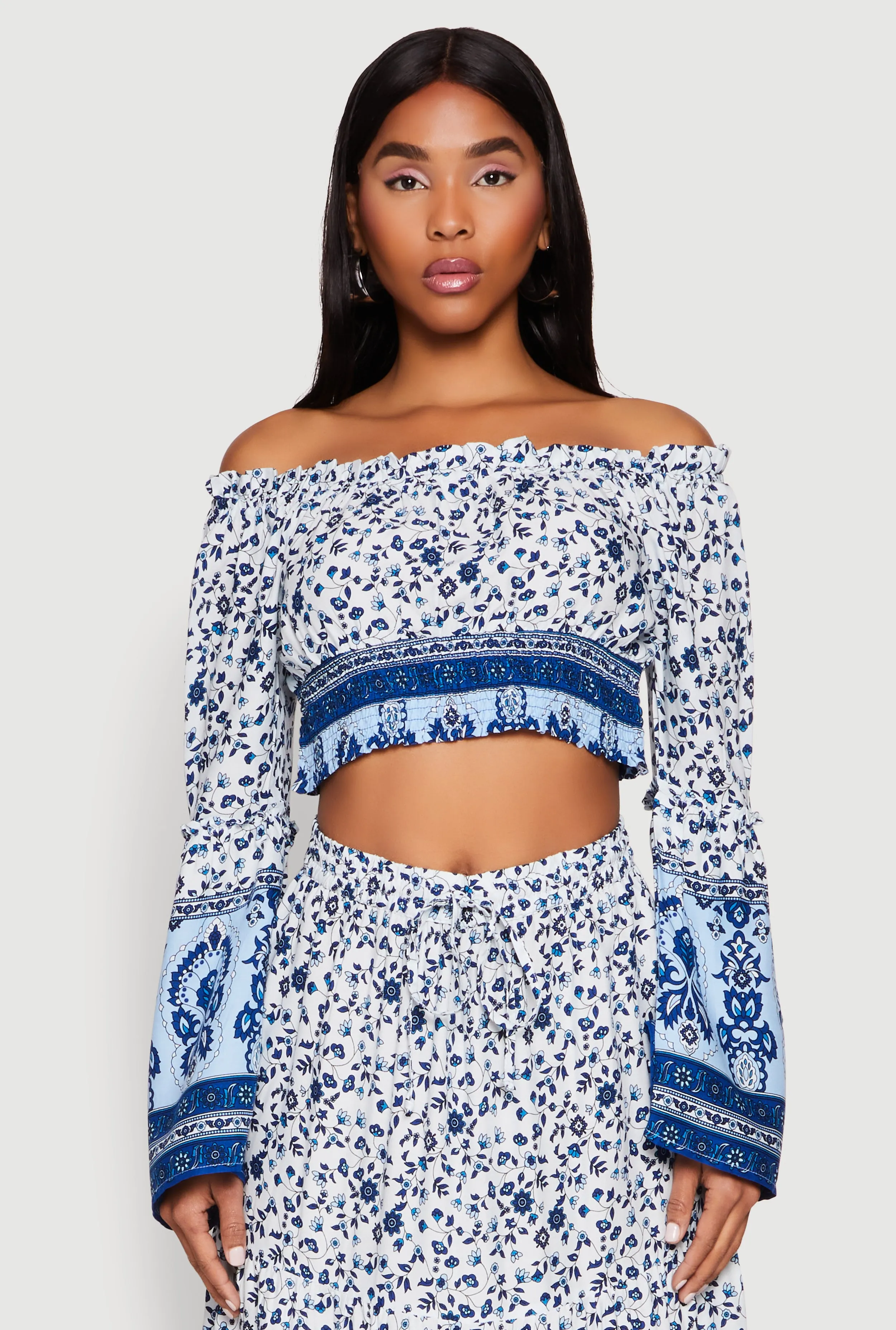 Off The Shoulder Smocked Peasant Top sold by Rainbow