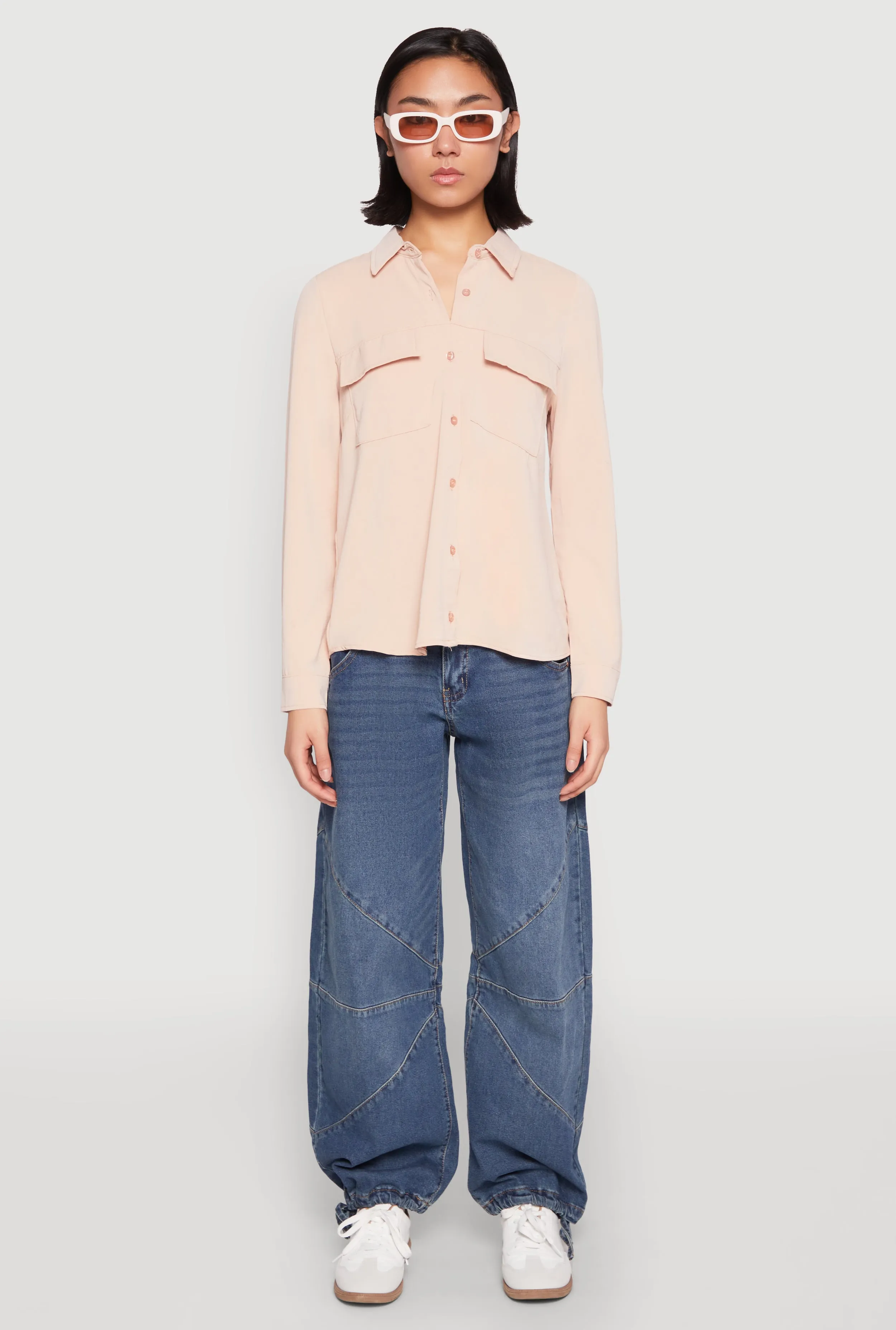 Iris Airy Button Front Cargo Pocket Blouse sold by Rainbow