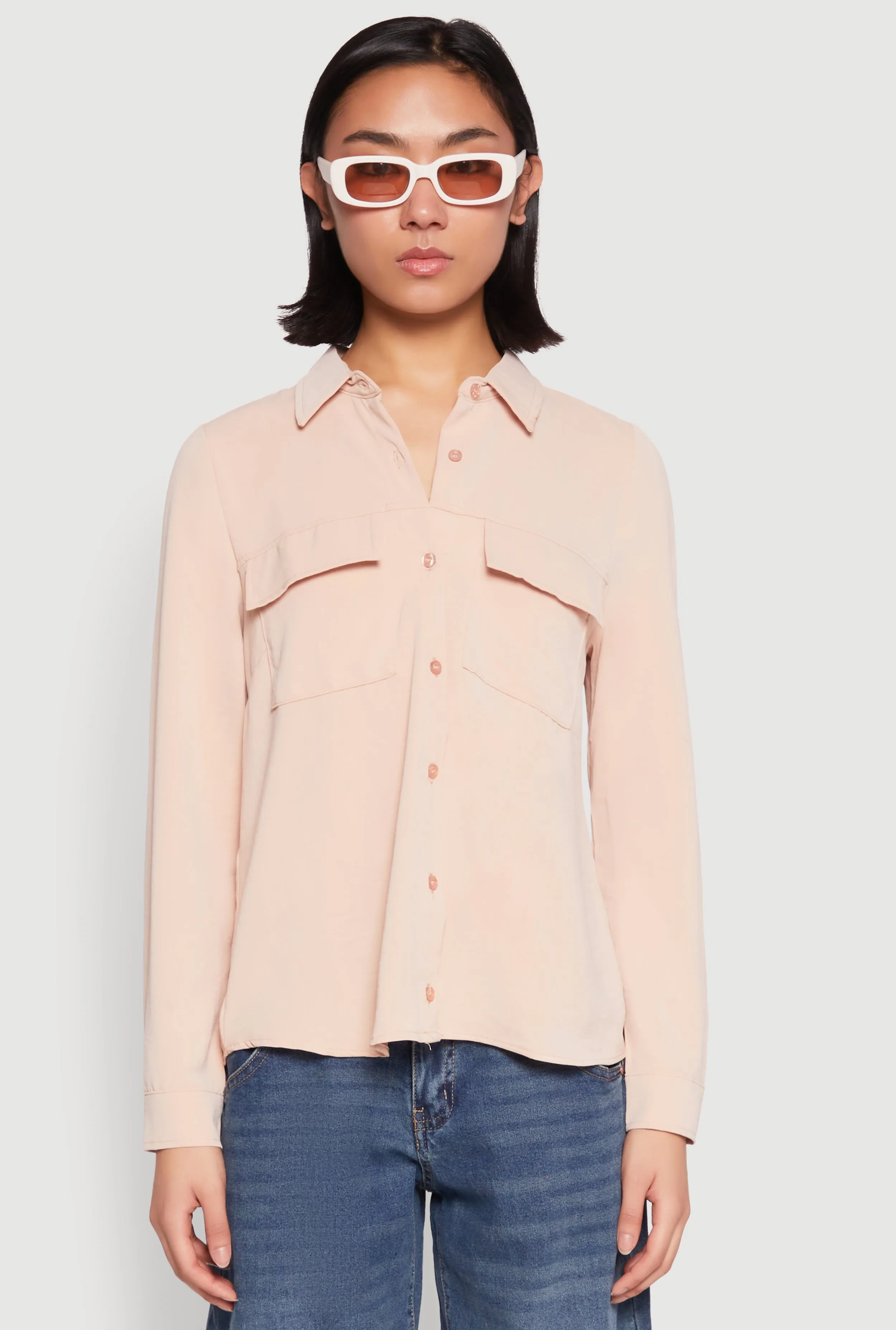 Iris Airy Button Front Cargo Pocket Blouse sold by Rainbow product image thumbnail 2