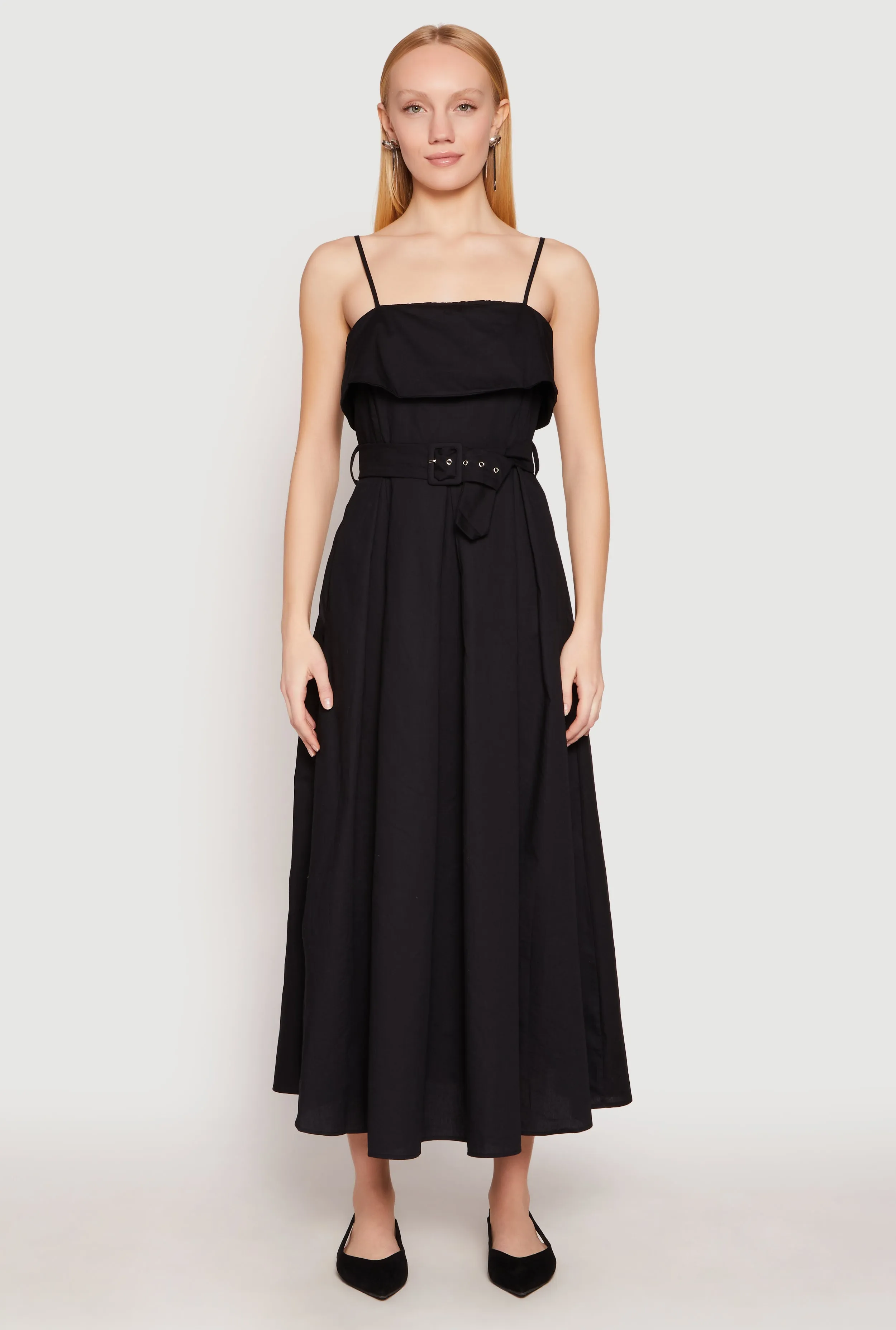 Haute Monde Ruffle Overlay Belted Maxi Dress sold by Rainbow