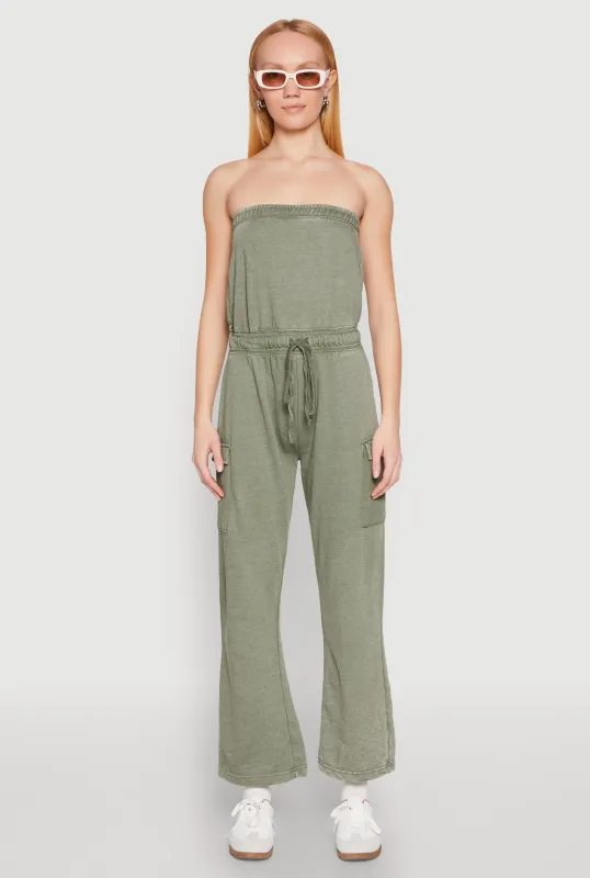 Mineral Wash Cargo Pocket Tube Jumpsuit sold by Rainbow