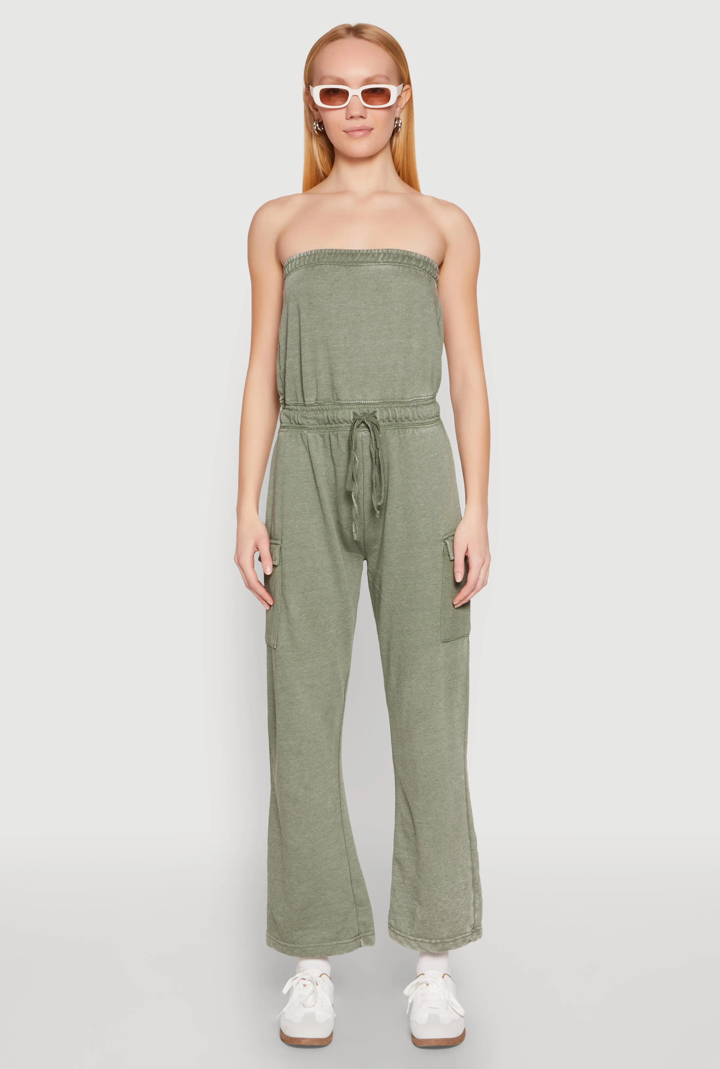 Mineral Wash Cargo Pocket Tube Jumpsuit sold by Rainbow