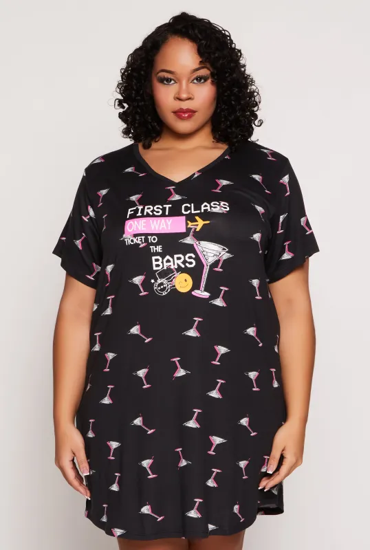 Plus Size First Class Martini Graphic Sleepshirt sold by Rainbow
