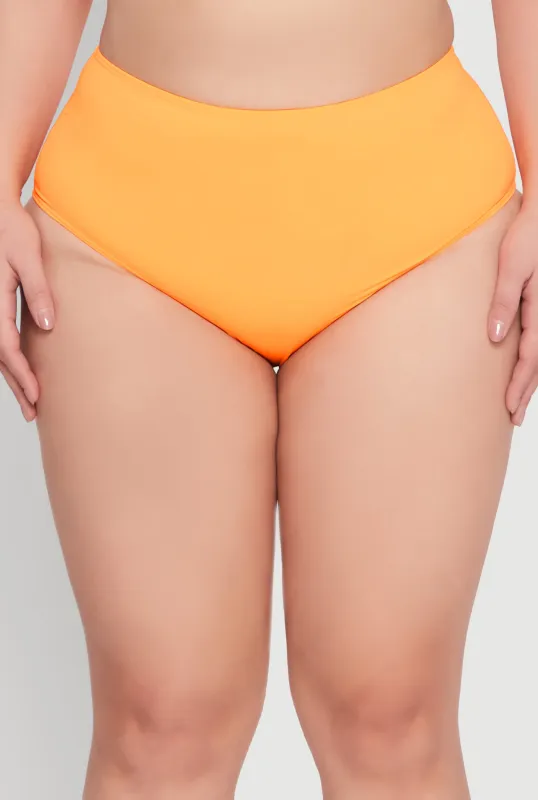 Plus Size Solid High Waisted Hipster Bikini Bottoms sold by Rainbow